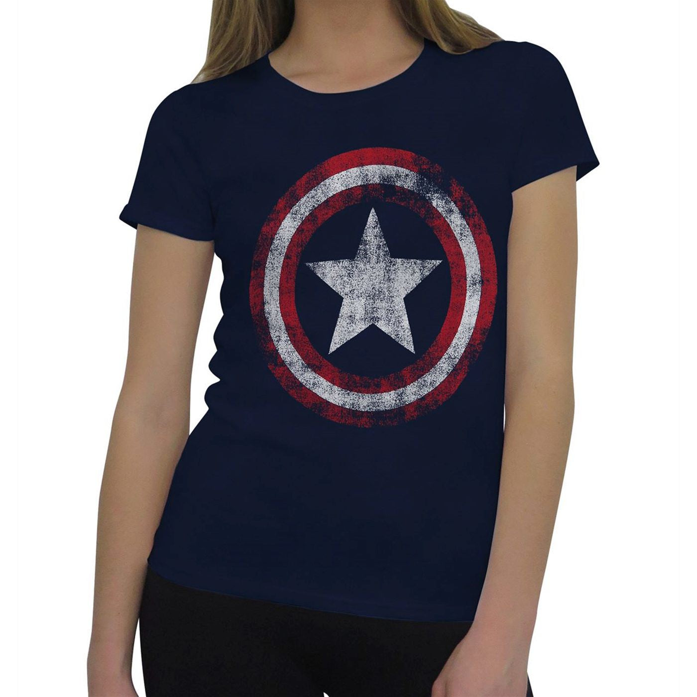 Captain America Women's Distressed Symbol T-Shirt