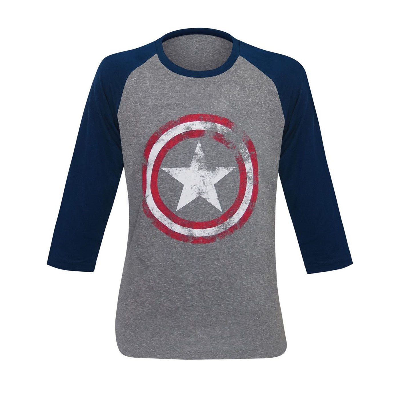 Captain America Gray Distressed Shield Baseball T-Shirt