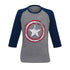 Captain America Gray Distressed Shield Baseball T-Shirt