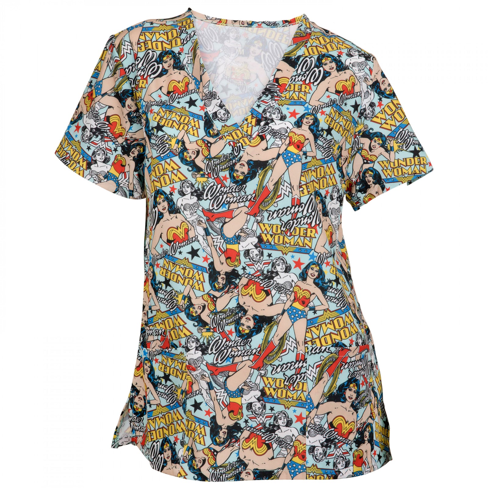 Wonder Woman Comic Art V-Neck Scrubs Top
