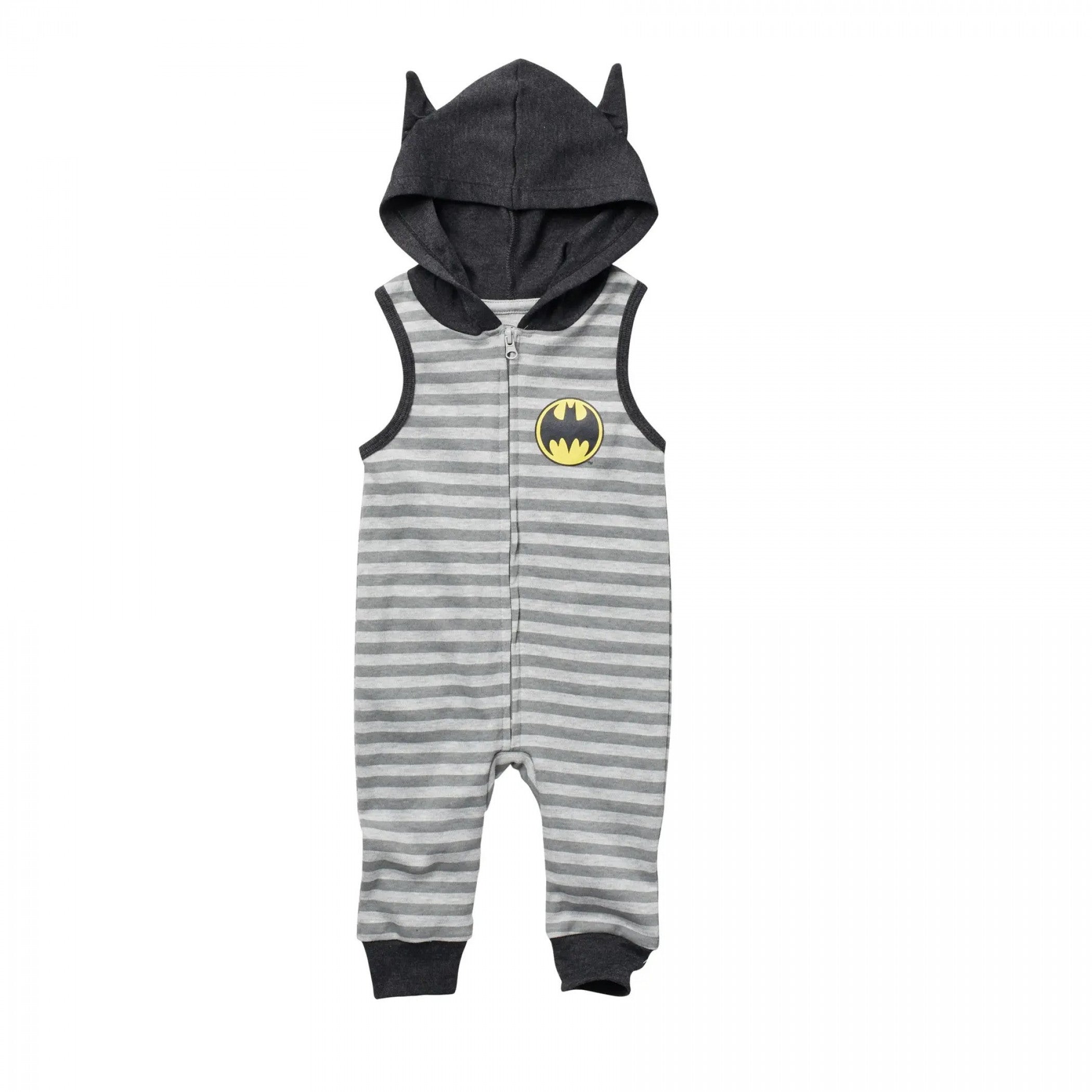 Batman Striped Sleeveless Romper With Hood