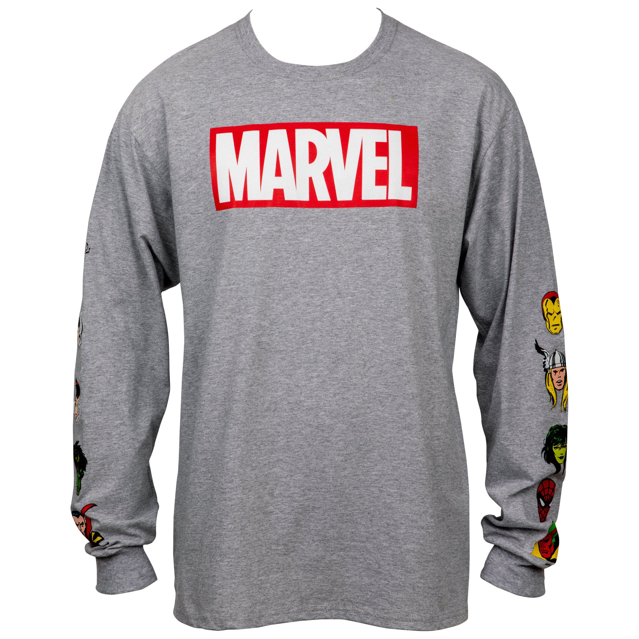 Marvel Text Logo with Character Heads Sleeve Print Long Sleeve Shirt