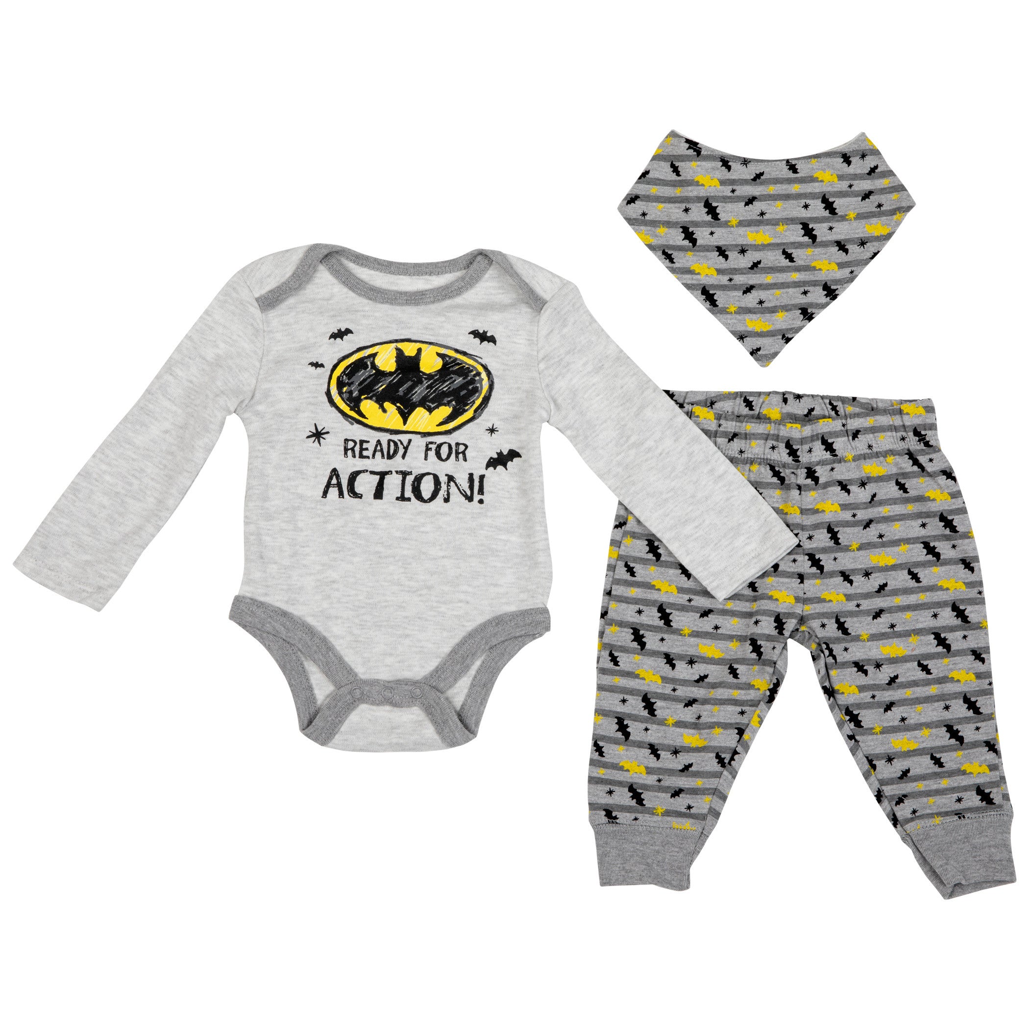 Batman Symbol 3-Piece Bodysuit Set with Bib