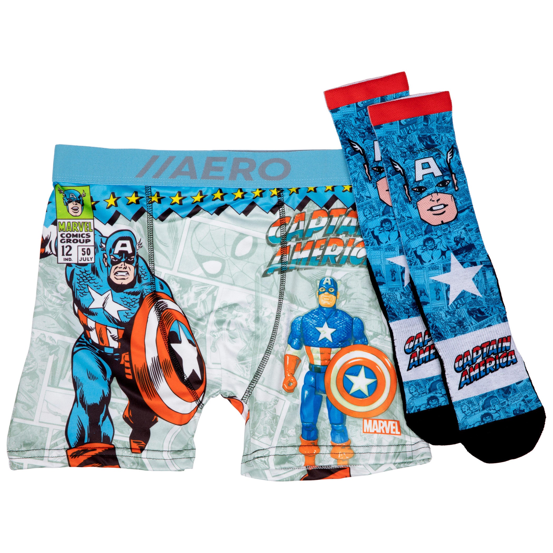 Captain America Retro Boxer Briefs Underwear and Sock Set