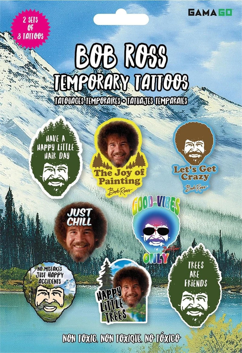 Bob Ross Temporary Tattoos 2 Sets of 8 Tattoos