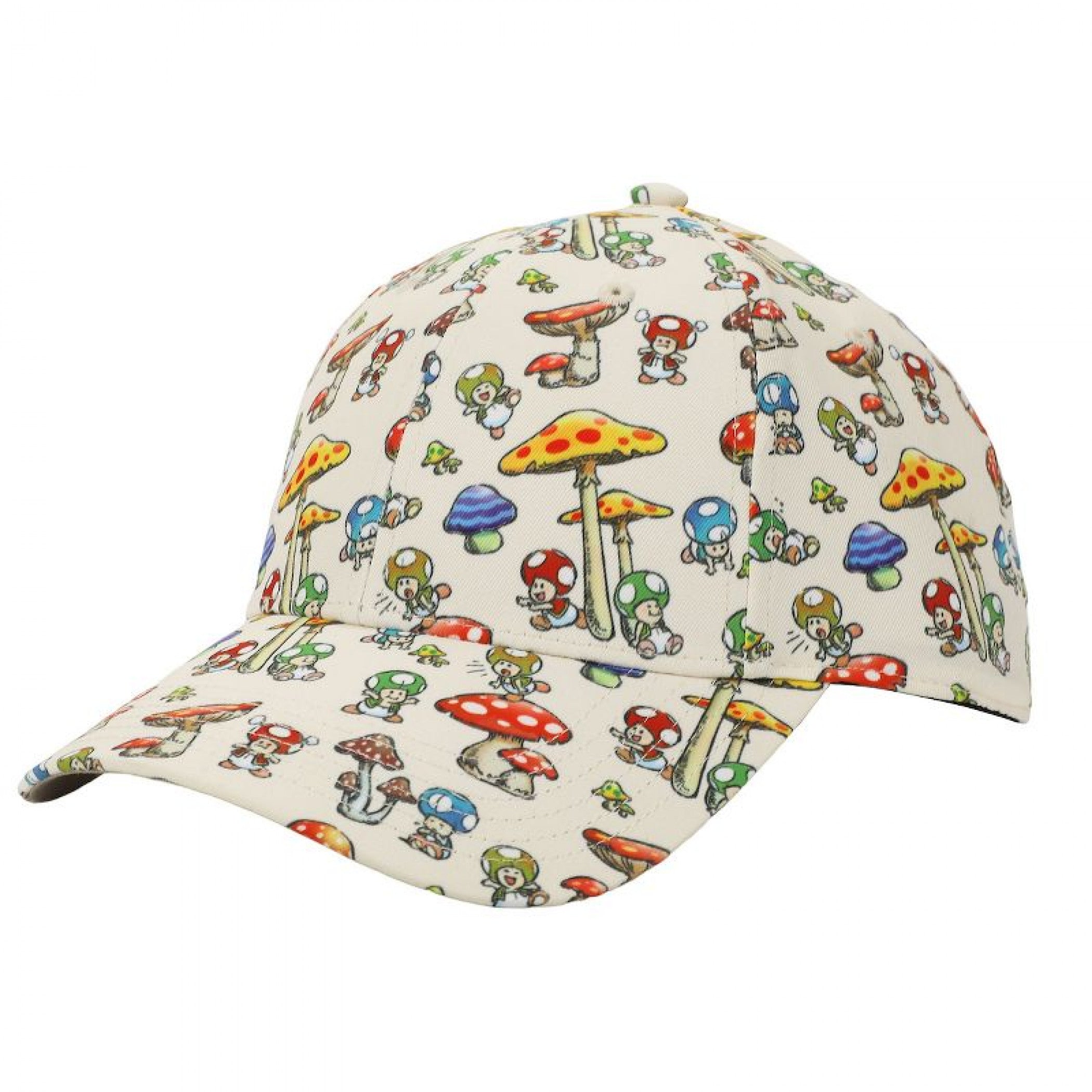 Super Mario Bros. Toad and Mushrooms Pre-Curved Snapback Hat