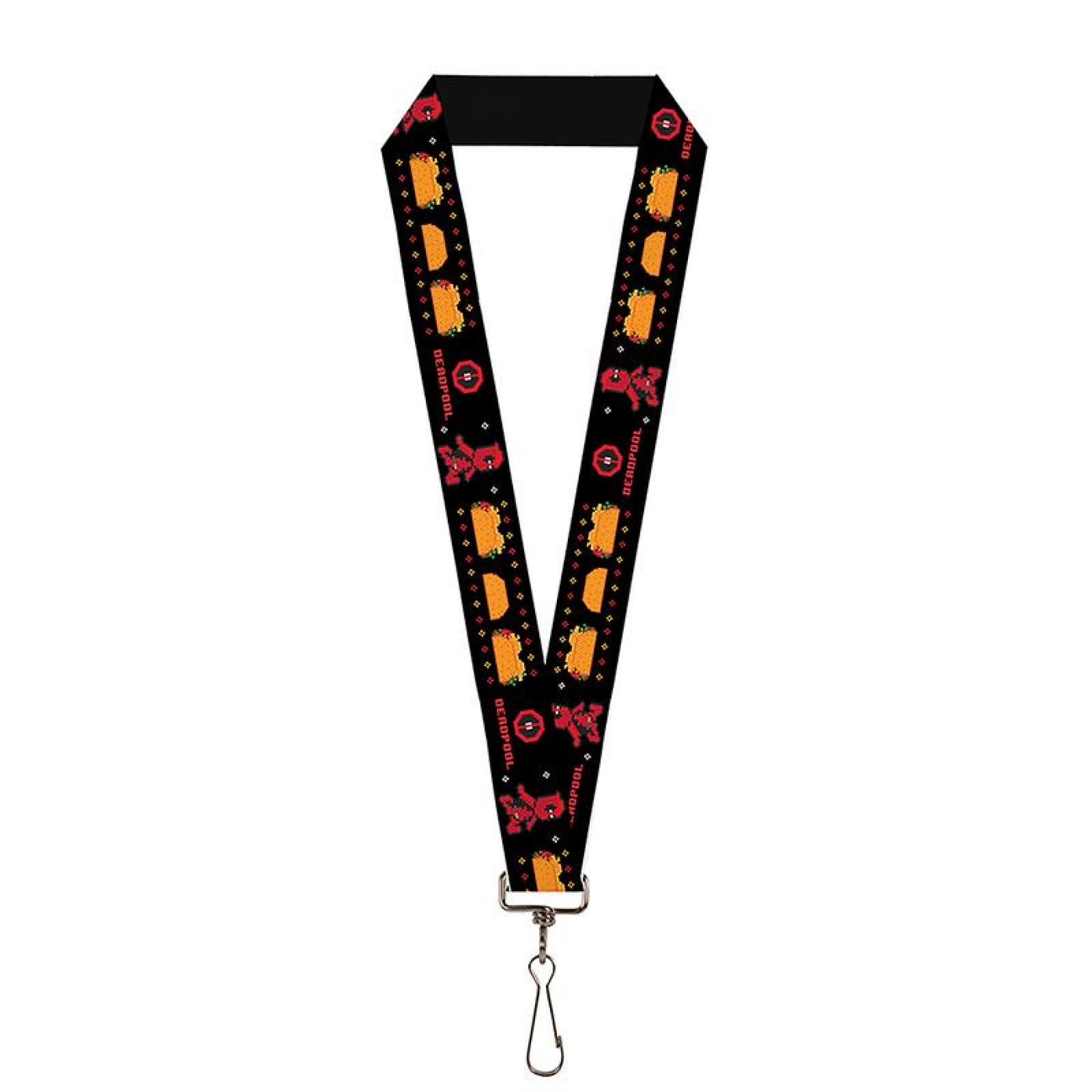 Deadpool Marvel 8-Bit Video Running Tacos Lanyard