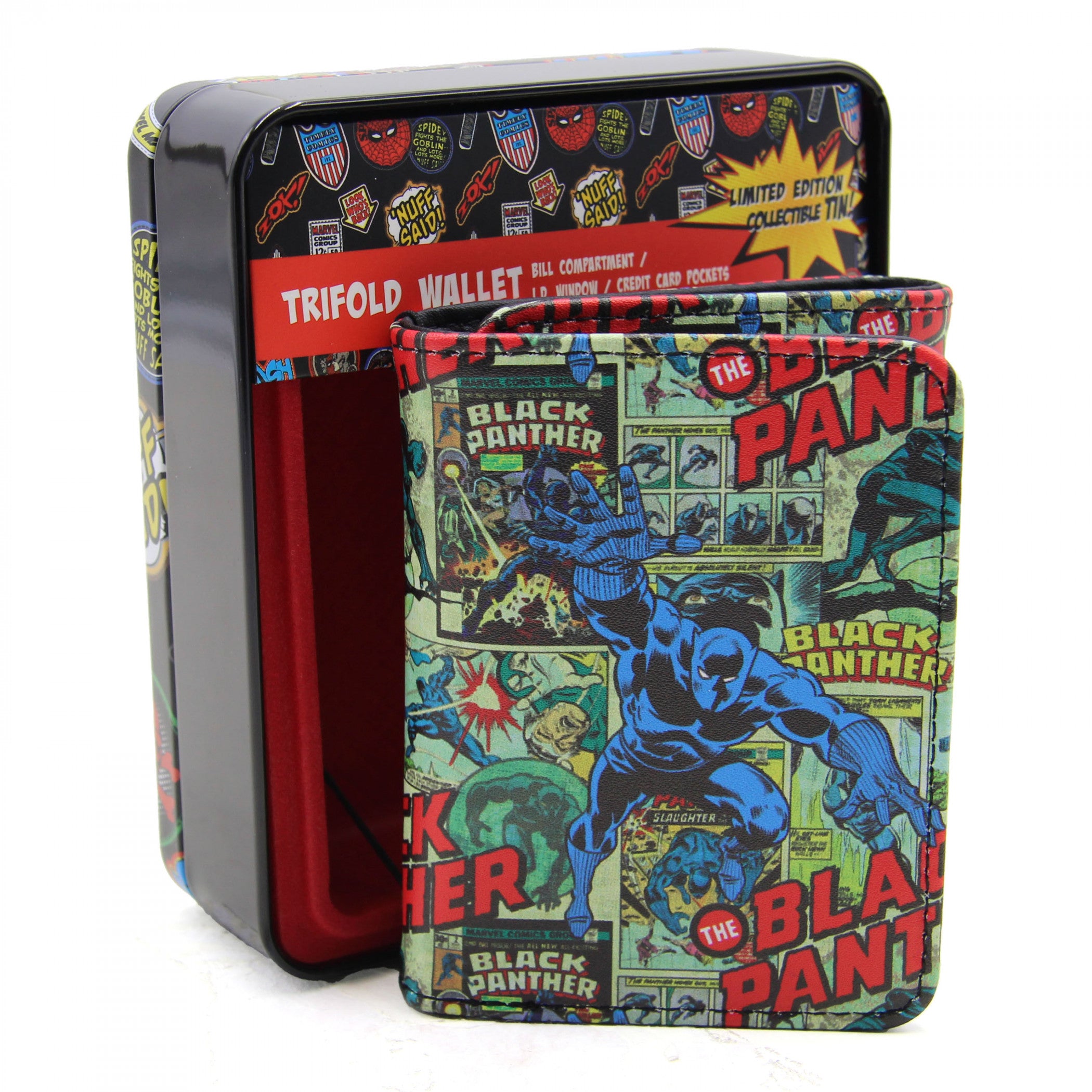 Black Panther Pounce Comic Covers Trifold Wallet in Collectors Tin