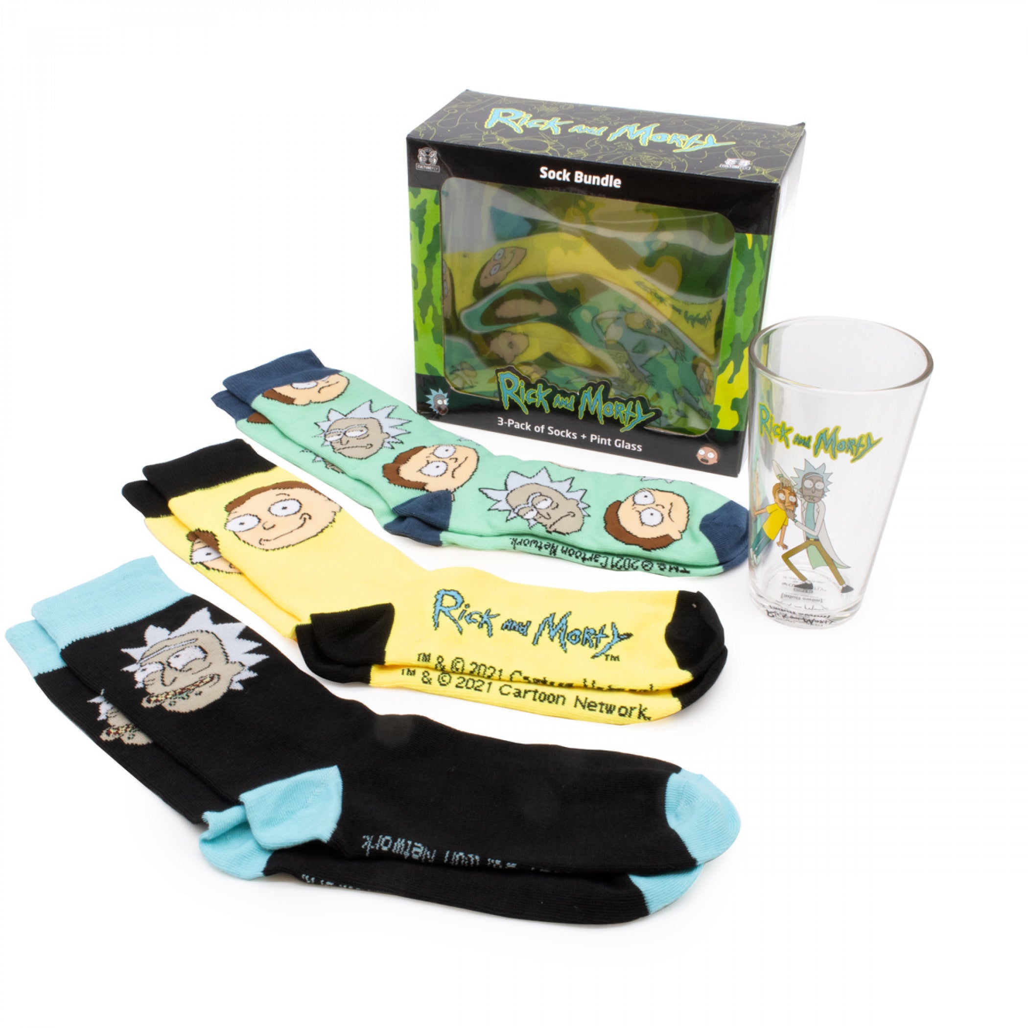 Rick & Morty 3-Pair Pack of Crew Socks and Pint Gift Set