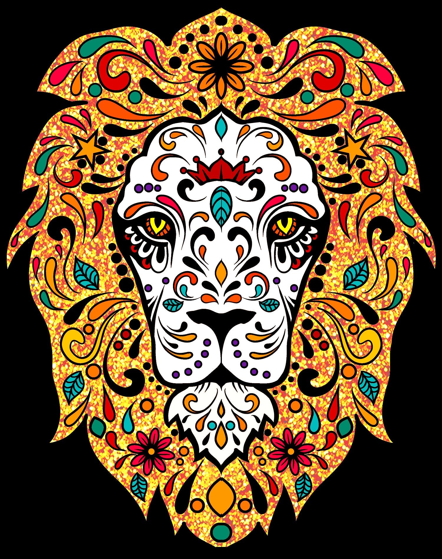 Halloween Day Of The Dead Calavera Lion Sugar Skull Official Men's T-shirt