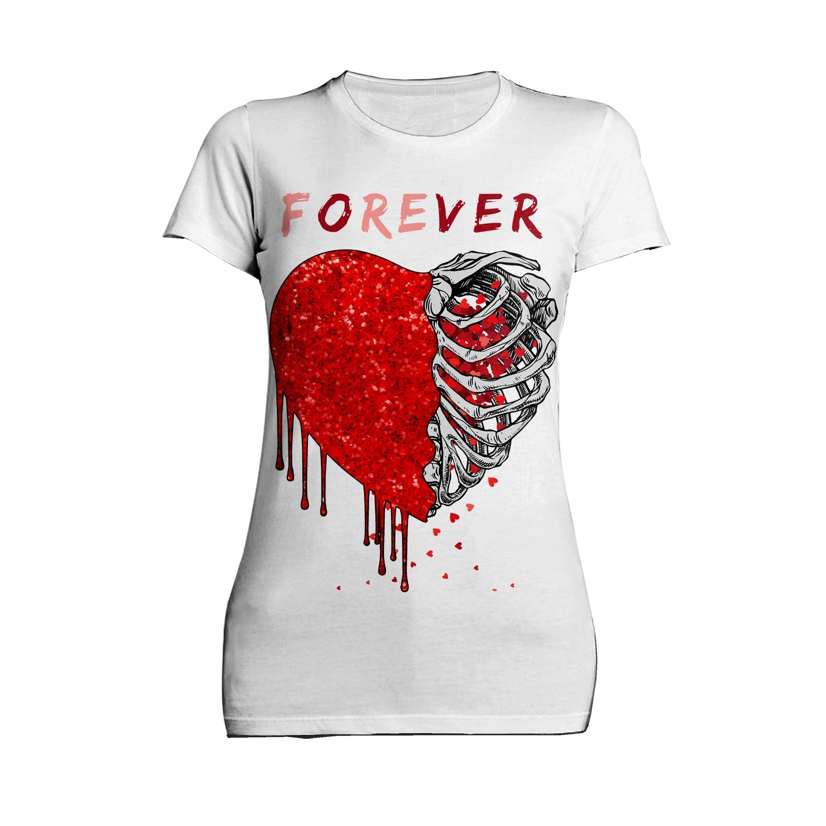 Valentine Graphic Bleeding Sparkle Heart Wild Love Forever Women's T-shirt