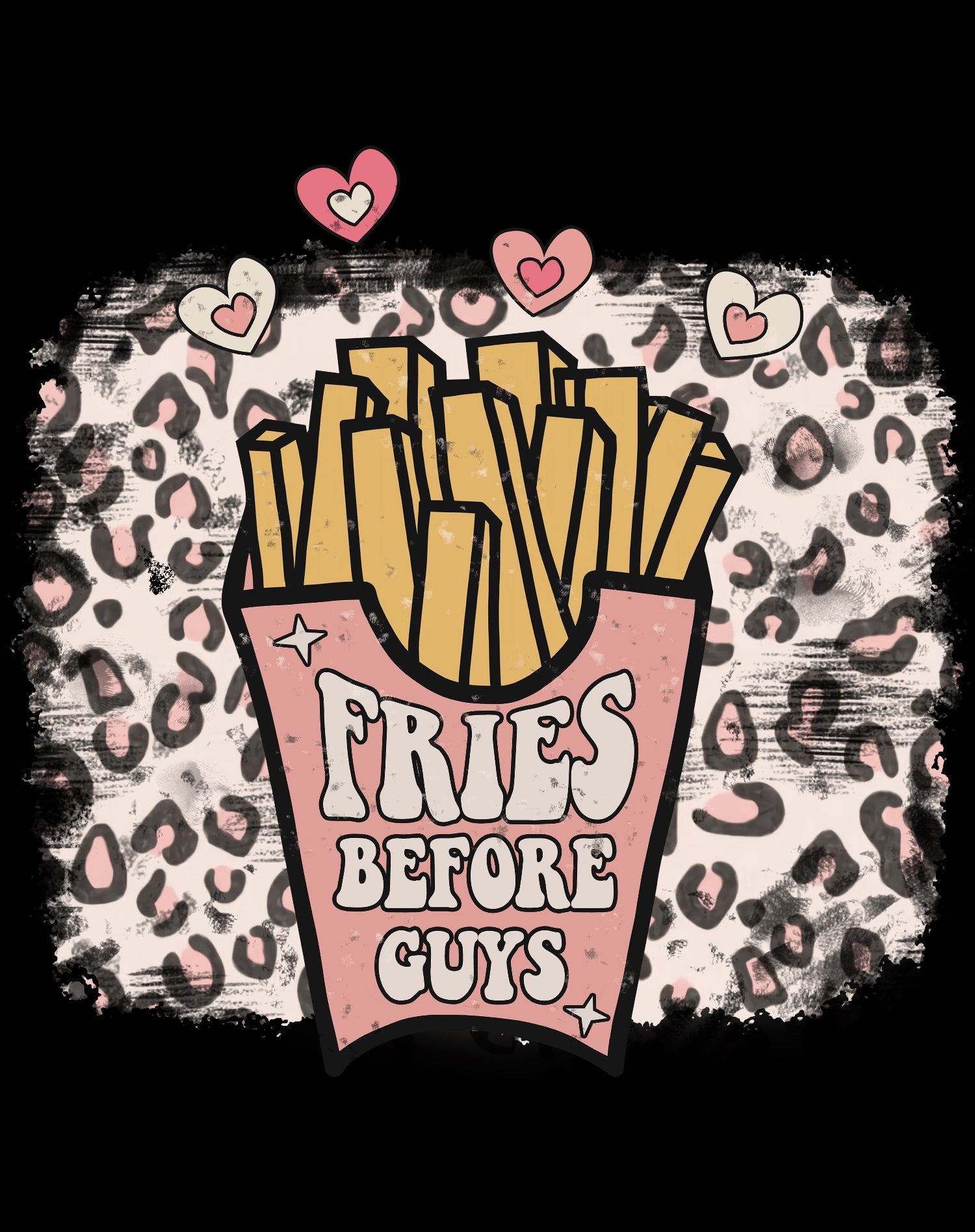 Valentine Retro Fries Before Guys Leopard Print Love Women's T-shirt