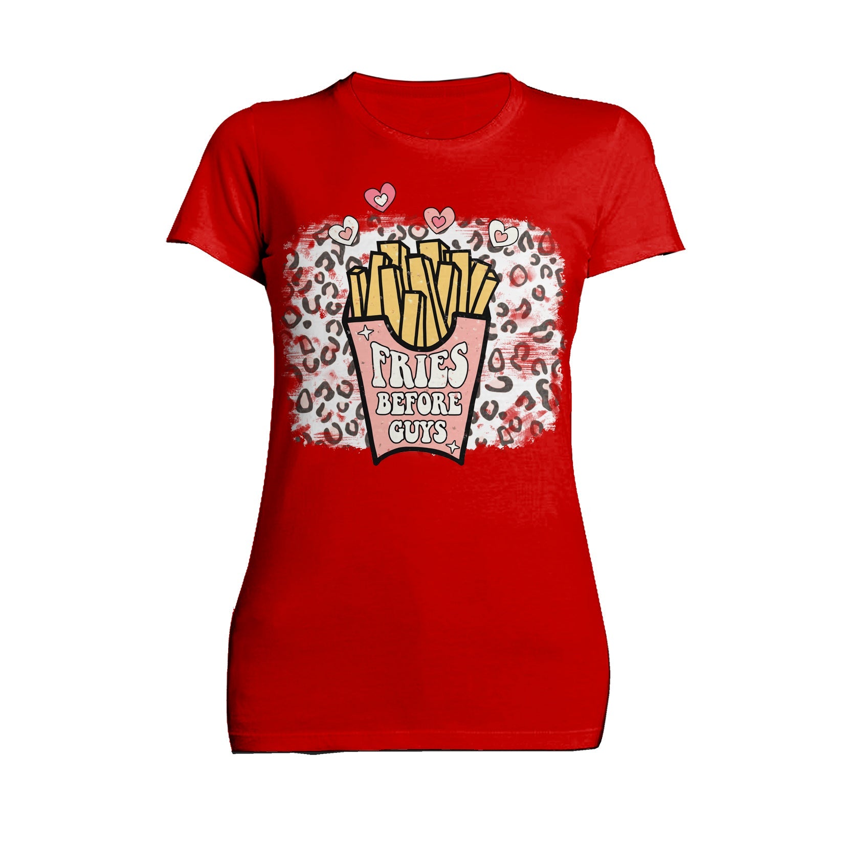 Valentine Retro Fries Before Guys Leopard Print Love Women's T-shirt