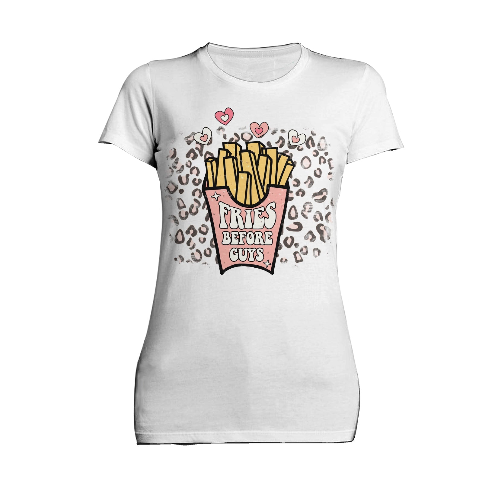 Valentine Retro Fries Before Guys Leopard Print Love Women's T-shirt