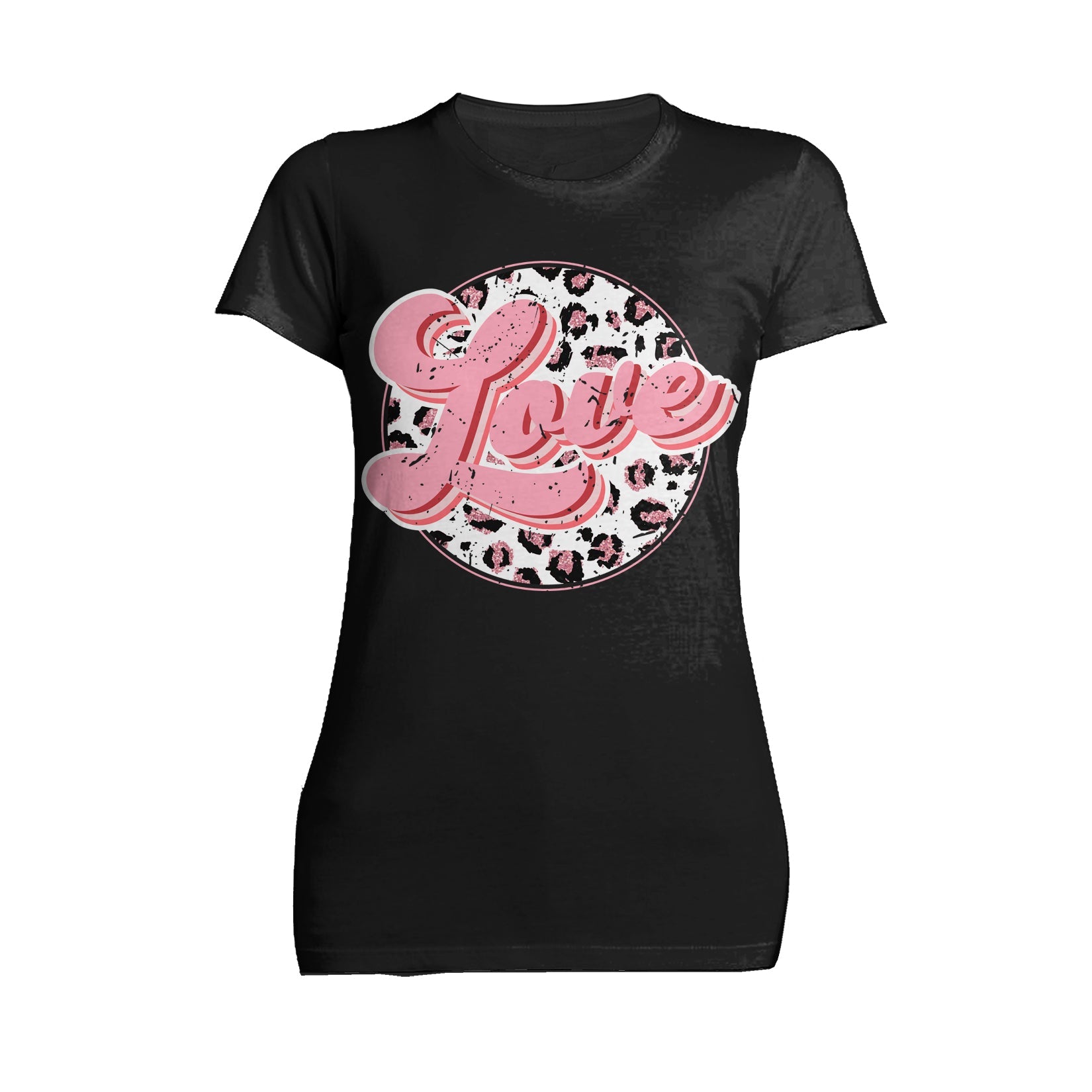 Valentine Retro Leopard Print Chic 70's Record Love Women's T-shirt