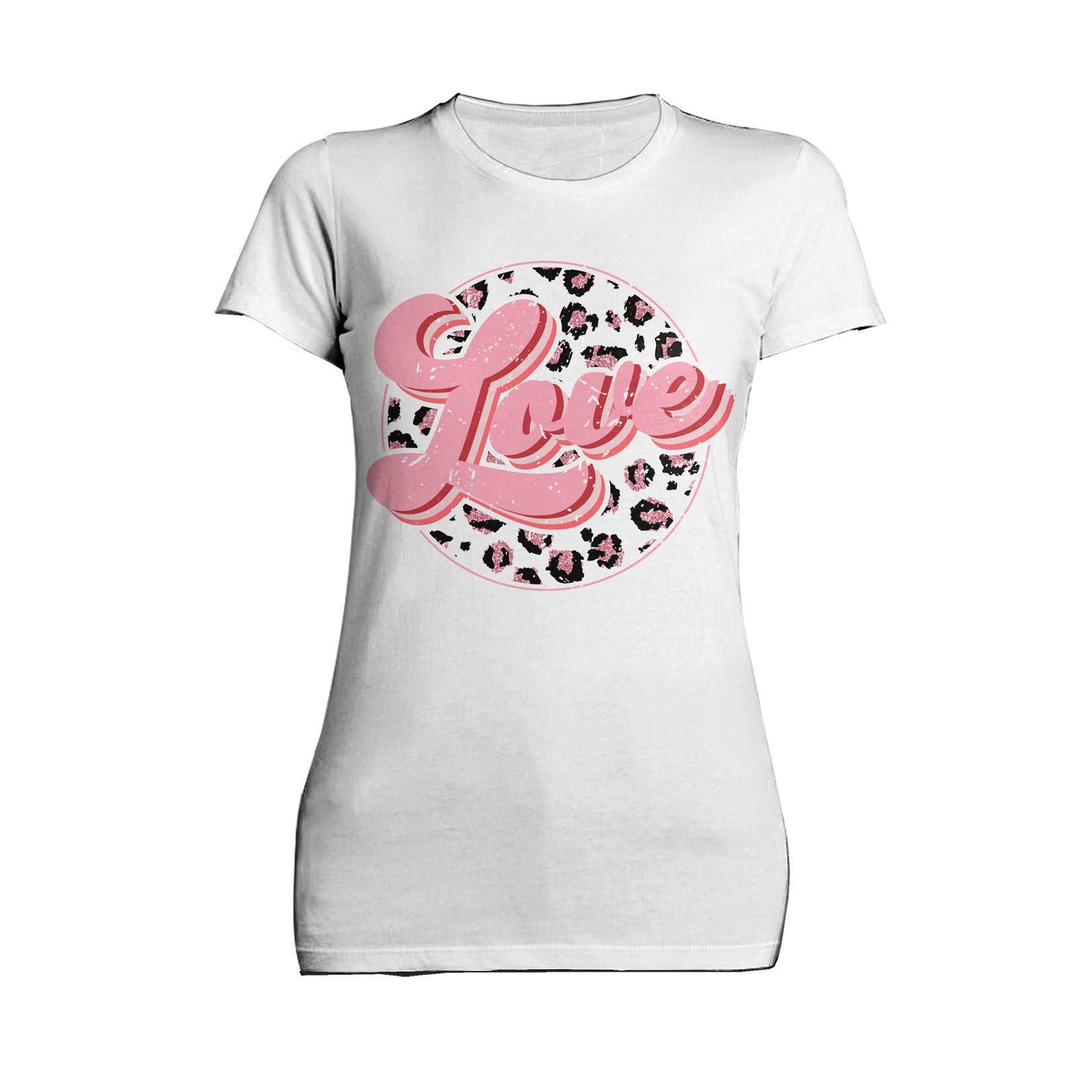 Valentine Retro Leopard Print Chic 70's Record Love Women's T-shirt