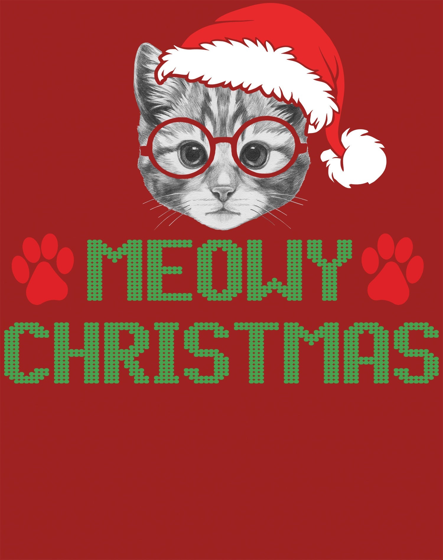 Christmas Cat Lover Santa Hat Glasses Paws Cute Pet Xmas Men's T-Shirt