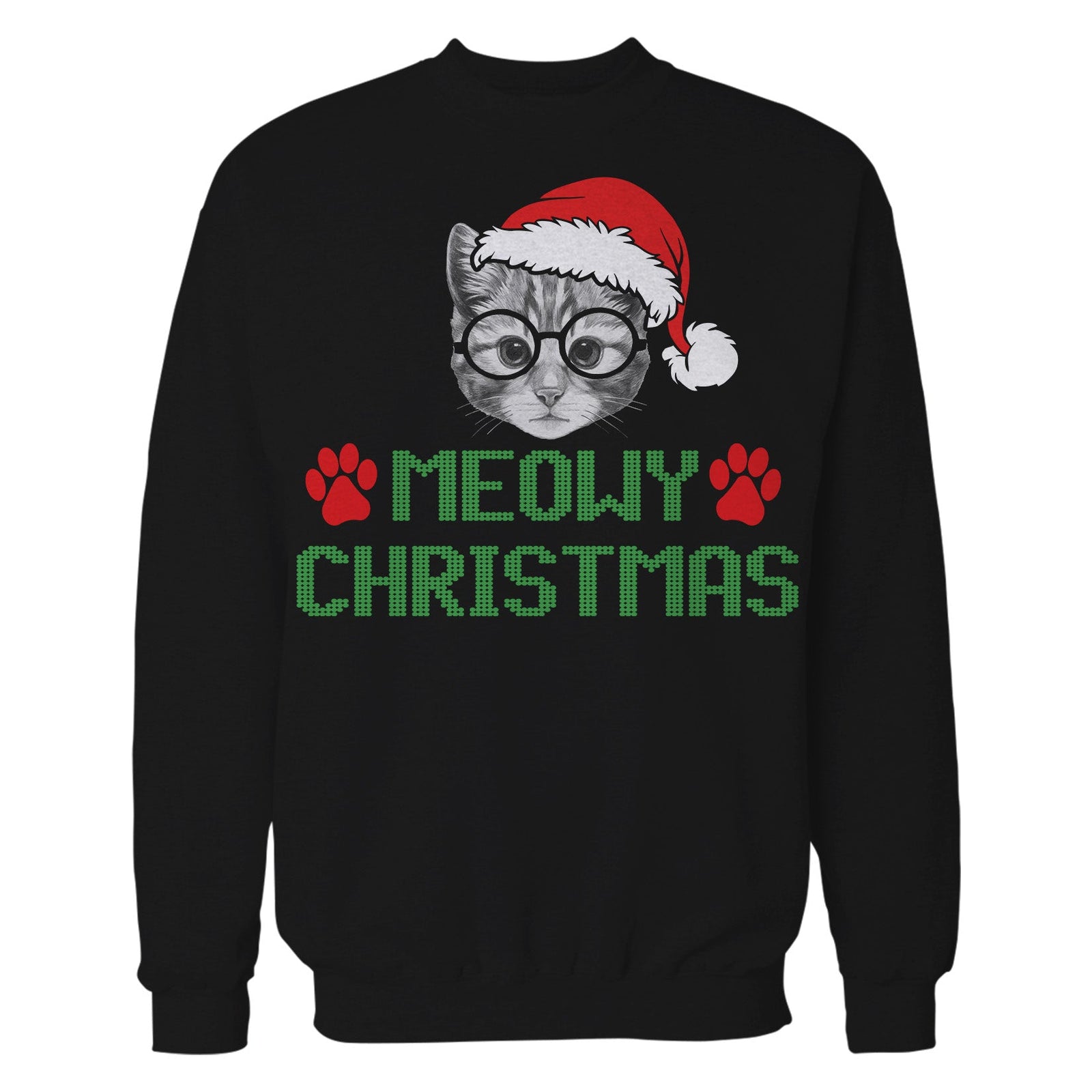 Christmas Cat Lover Santa Hat Glasses Paws Cute Pet Xmas Unisex Sweatshirt
