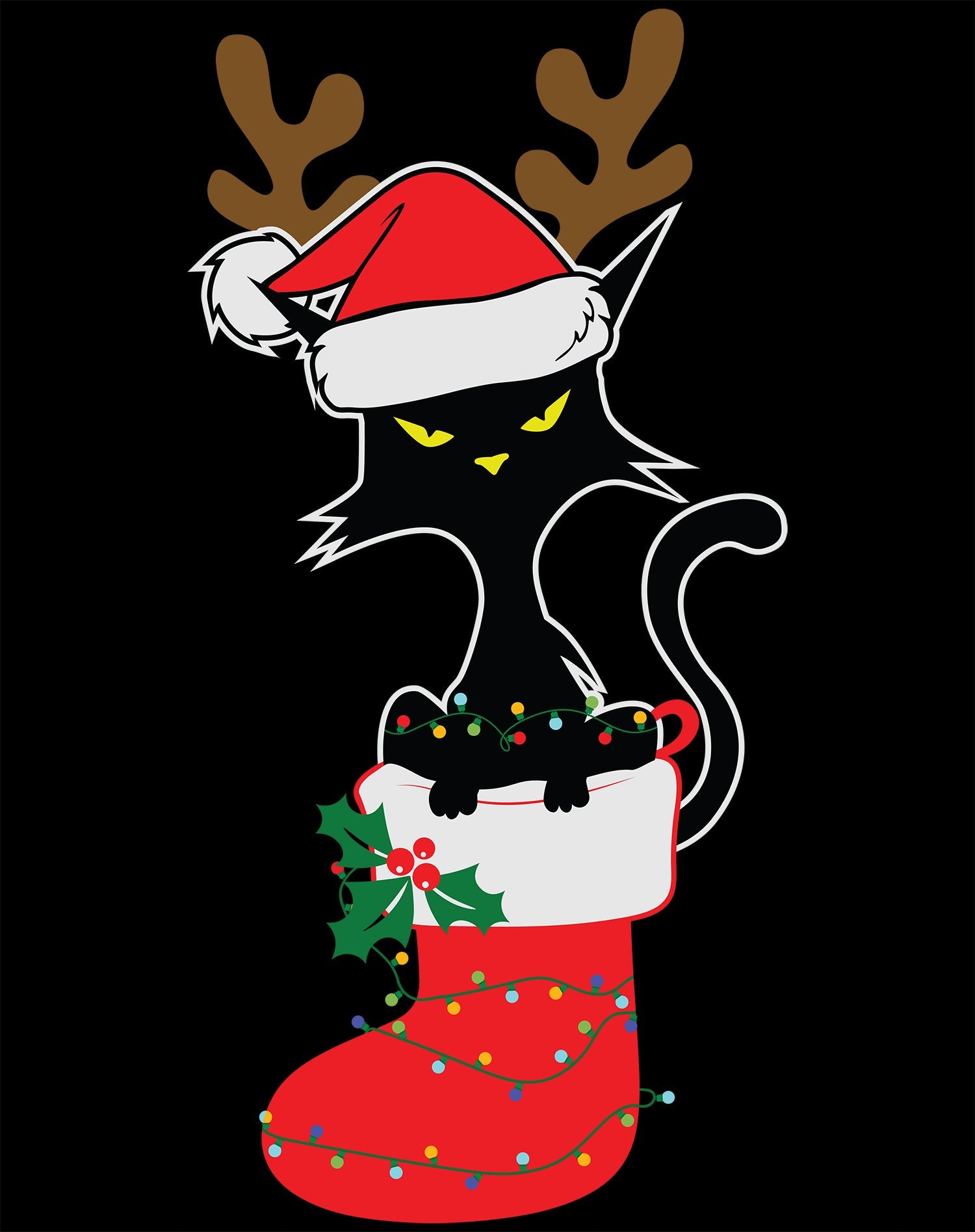 Christmas Cat Lover Santa Hat Stocking Vintage Fun Sweet Lol Men's T-Shirt