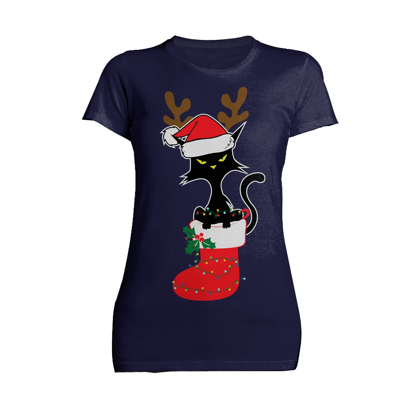 Christmas Cat Lover Santa Hat Stocking Vintage Fun Sweet Lol Women's T-Shirt