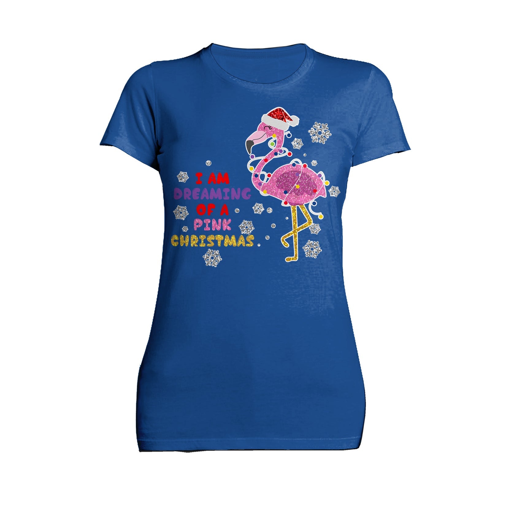 Christmas Flamingo Dreaming Pink Xmas Sparkle Family Cute Women's T-Shirt