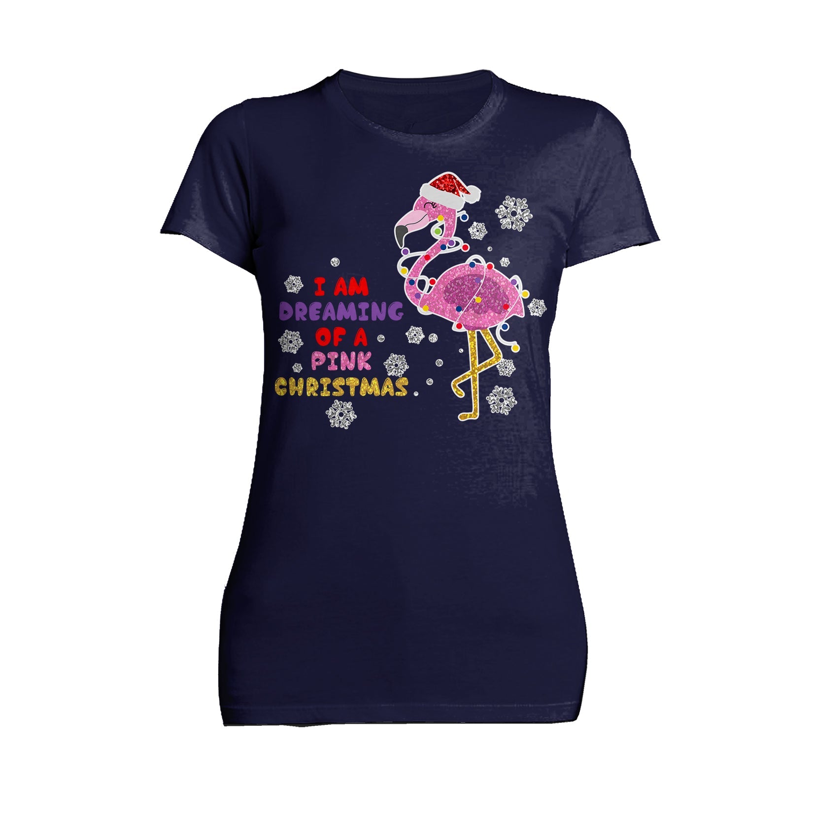 Christmas Flamingo Dreaming Pink Xmas Sparkle Family Cute Women's T-Shirt