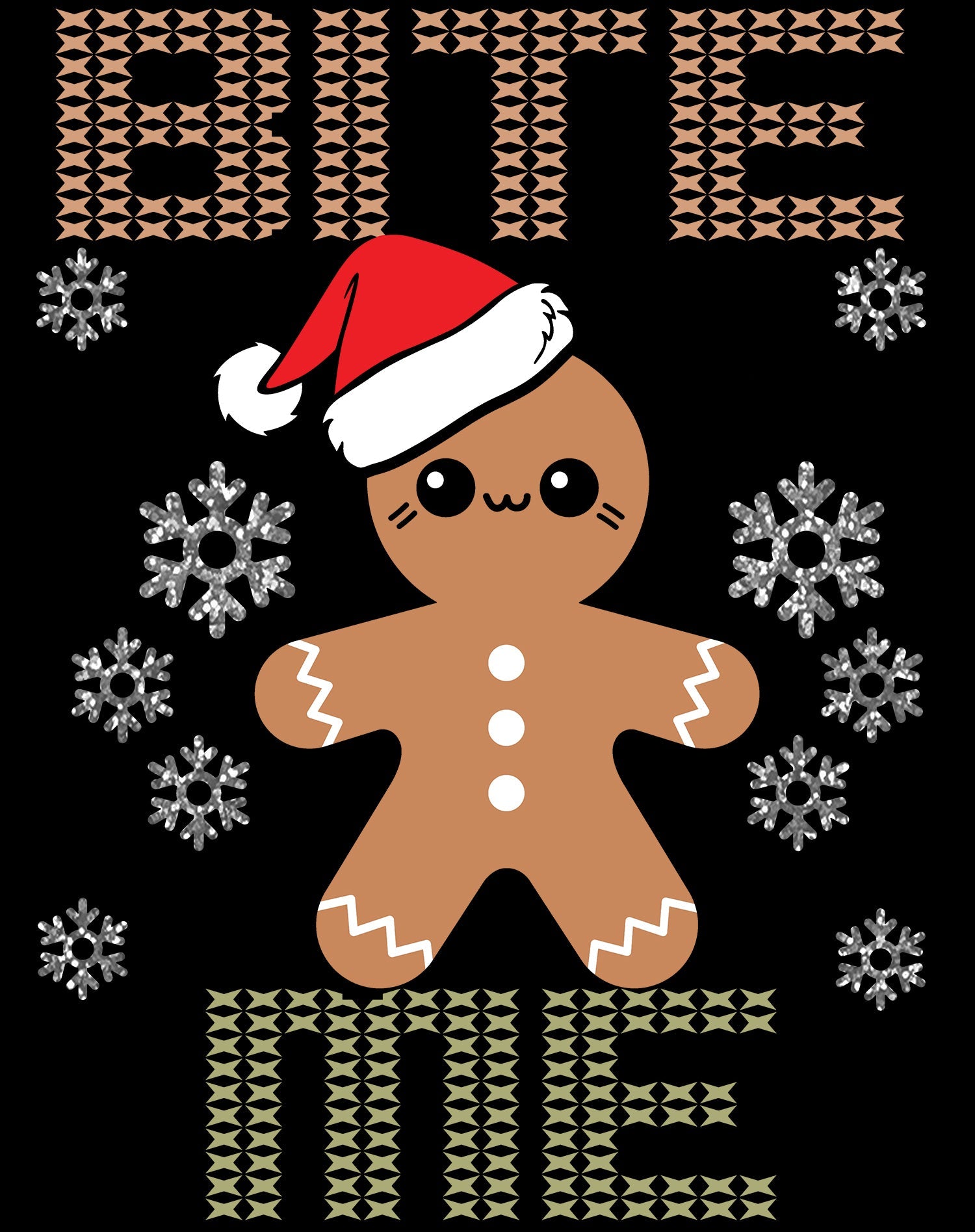 Christmas Gingerbread Man Bite Me Snowflake Meme Cute Fun Men's T-Shirt