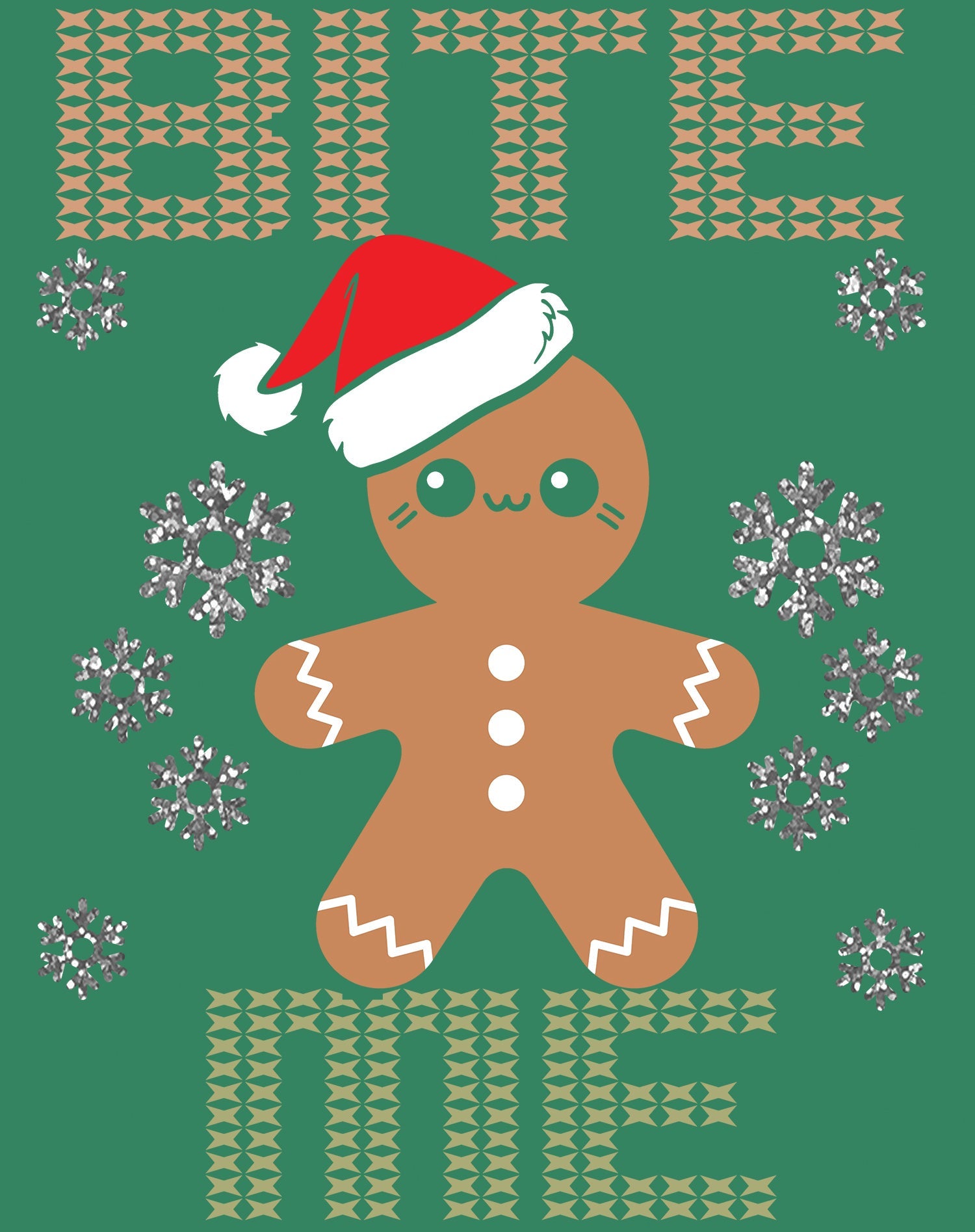 Christmas Gingerbread Man Bite Me Snowflake Meme Cute Fun Youth T-Shirt