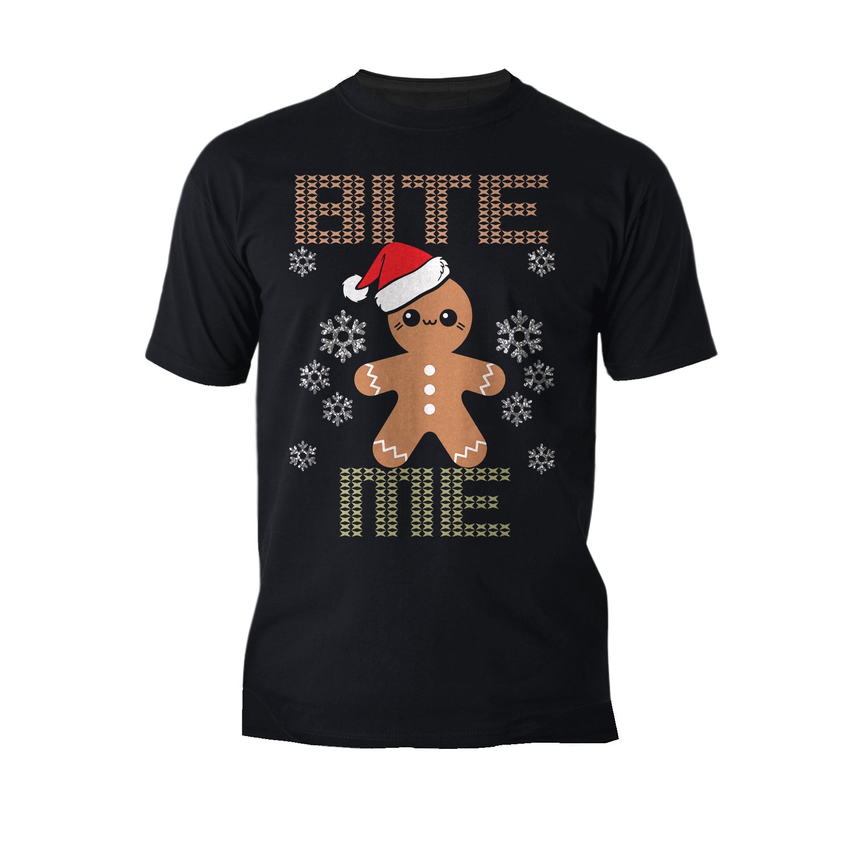 Christmas Gingerbread Man Bite Me Snowflake Meme Cute Fun Men's T-Shirt
