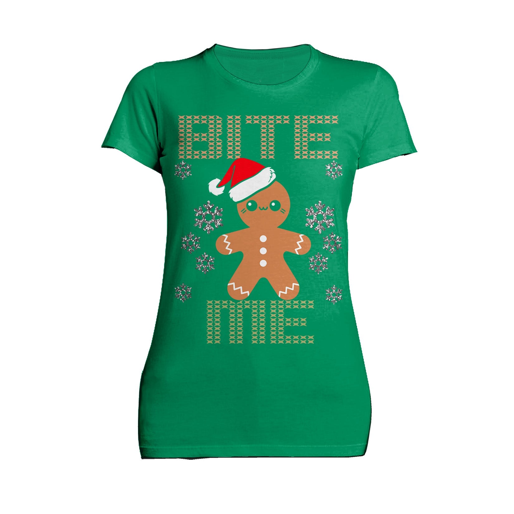 Christmas Gingerbread Man Bite Me Snowflake Meme Cute Fun Women's T-Shirt