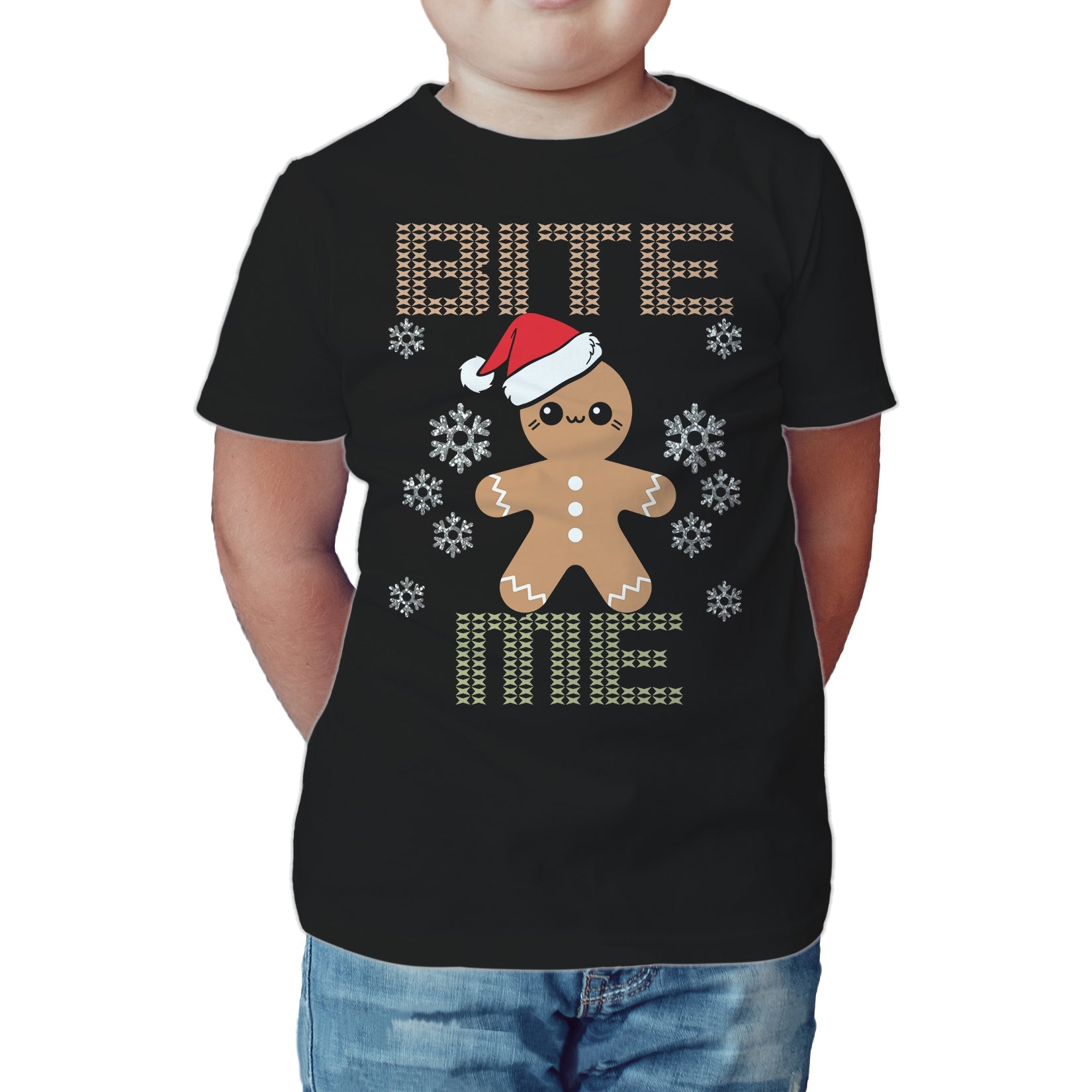 Christmas Gingerbread Man Bite Me Snowflake Meme Cute Fun Kid's T-Shirt