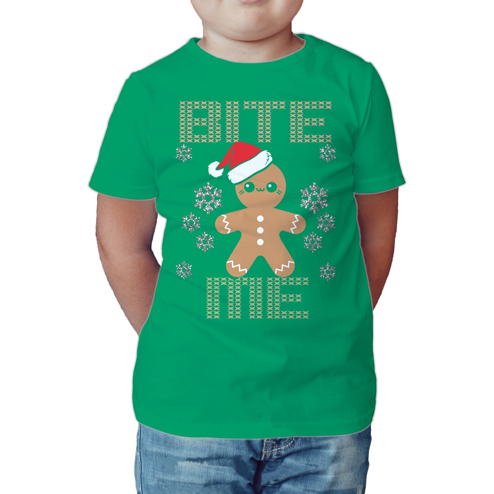 Christmas Gingerbread Man Bite Me Snowflake Meme Cute Fun Kid's T-Shirt