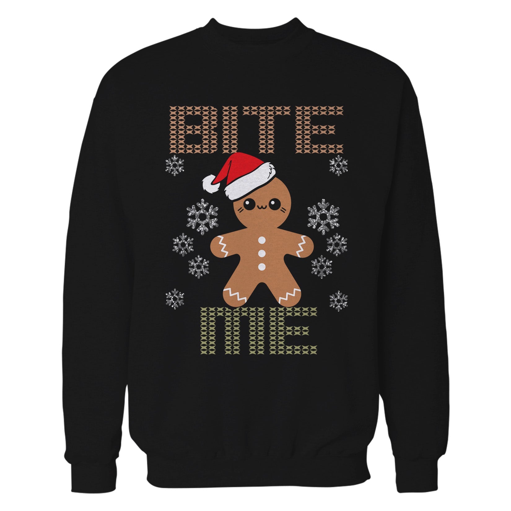 Christmas Gingerbread Man Bite Me Snowflake Meme Cute Fun Unisex Sweatshirt