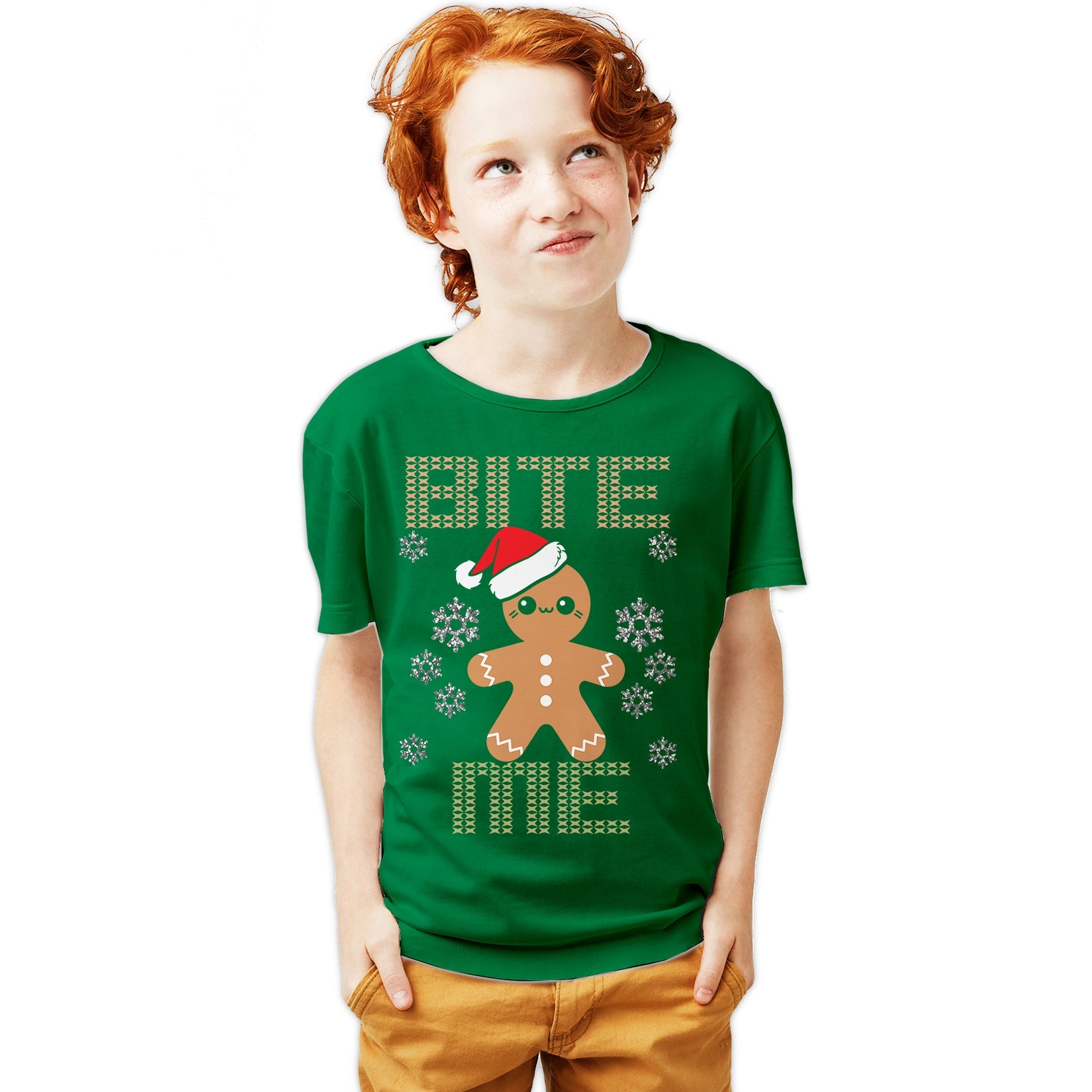 Christmas Gingerbread Man Bite Me Snowflake Meme Cute Fun Youth T-Shirt