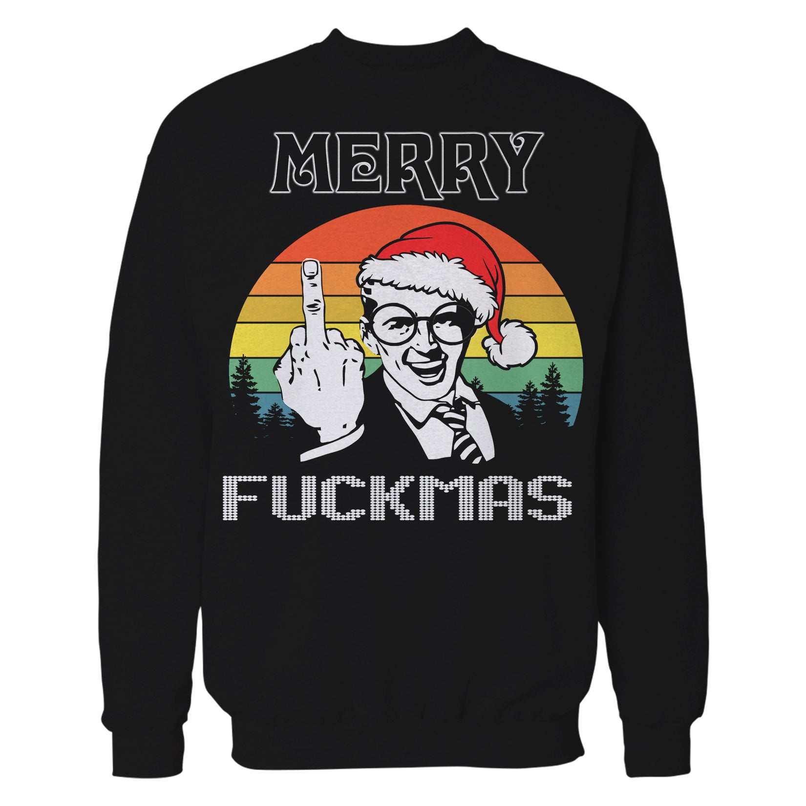 Christmas Merry Fuckmas Finger Anti Xmas Retro Meme Dad Joke Unisex Sweatshirt