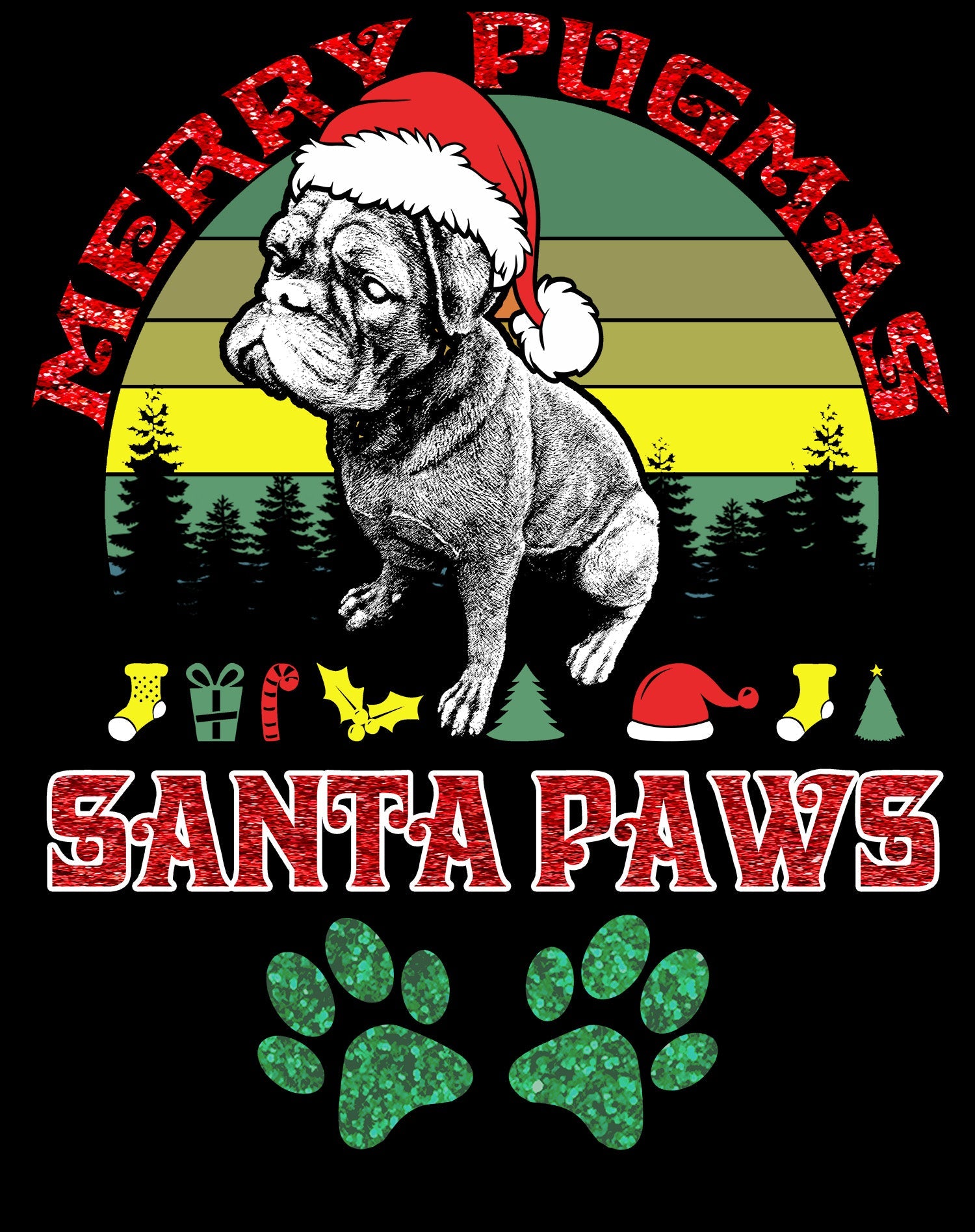 Christmas Pug Lover Merry Pugmas Santa Paws Fun Xmas Sparkle Women's T-Shirt
