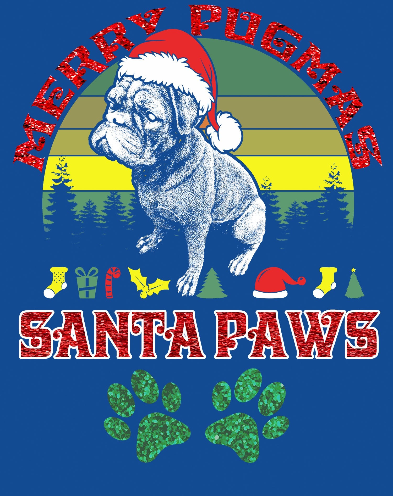 Christmas Pug Lover Merry Pugmas Santa Paws Fun Xmas Sparkle Women's T-Shirt
