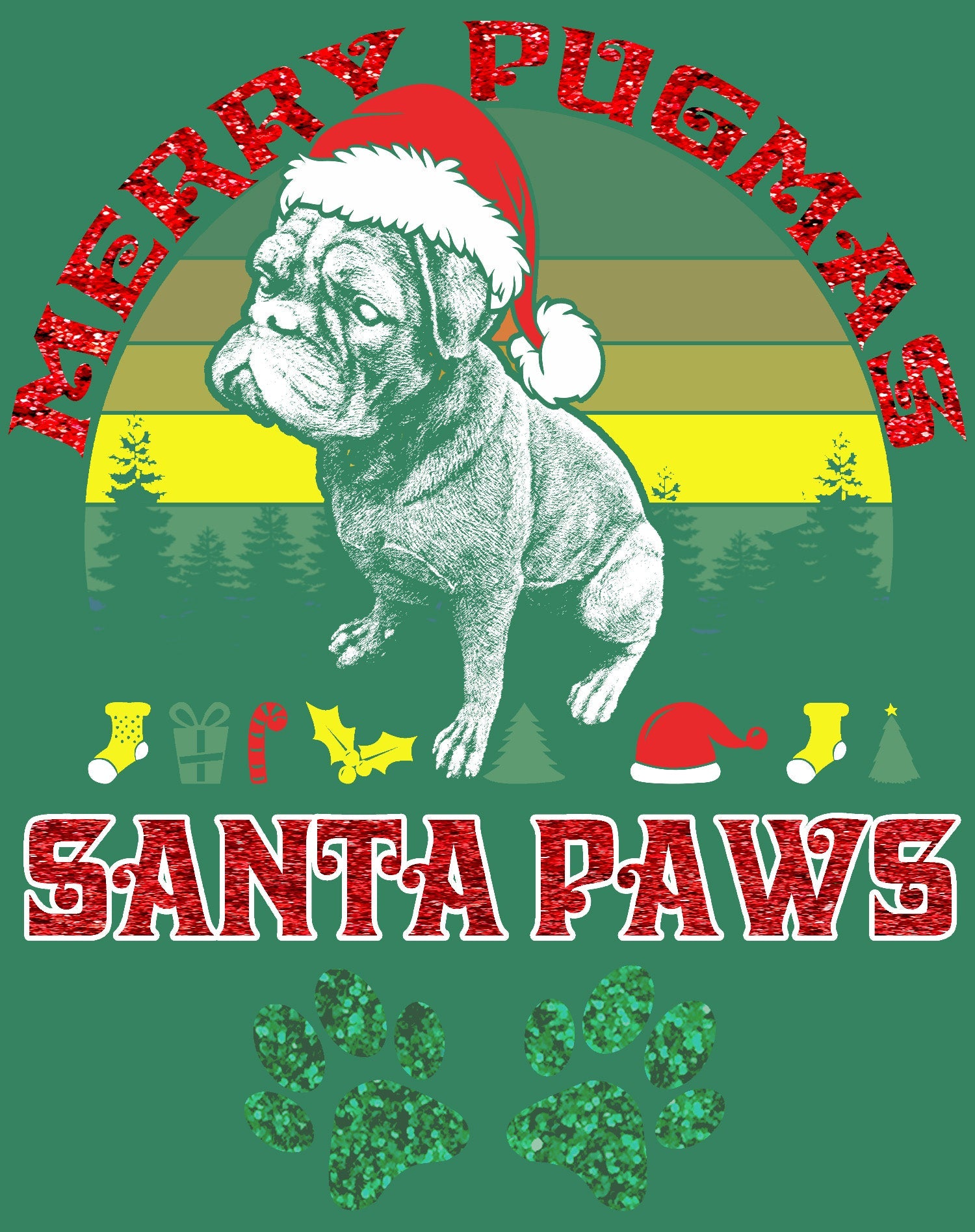 Christmas Pug Lover Merry Pugmas Santa Paws Fun Xmas Sparkle Unisex Sweatshirt