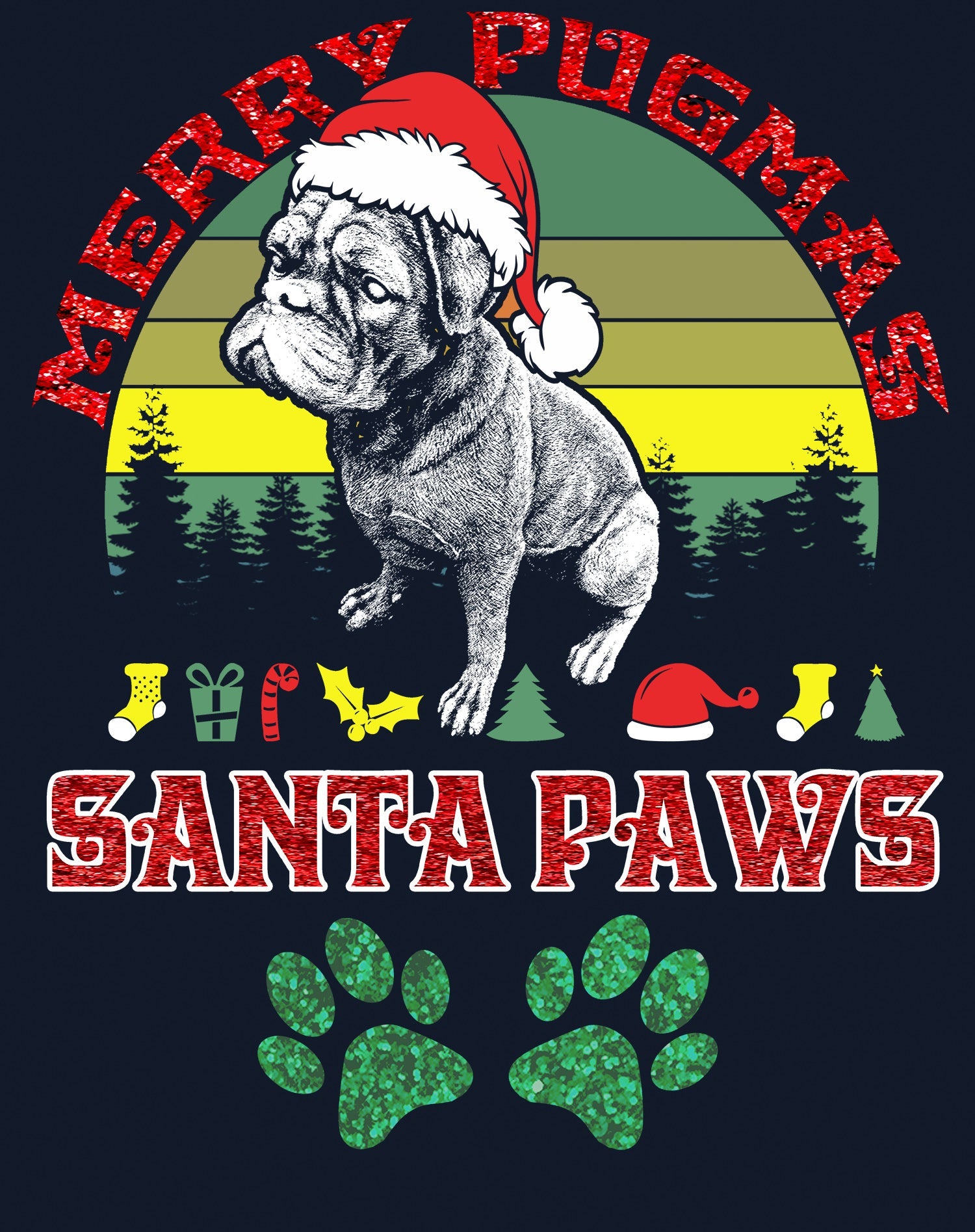 Christmas Pug Lover Merry Pugmas Santa Paws Fun Xmas Sparkle Men's T-Shirt