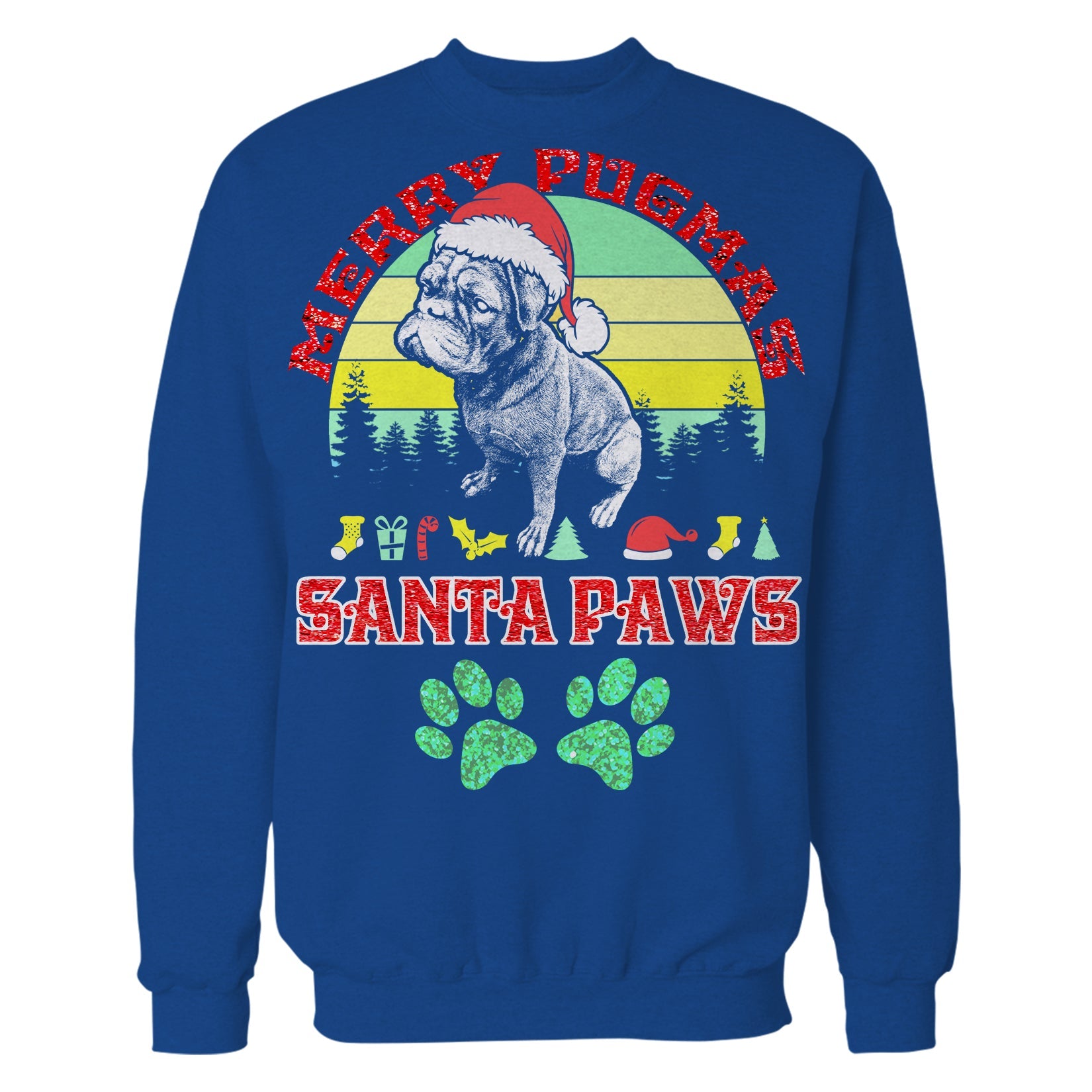 Christmas Pug Lover Merry Pugmas Santa Paws Fun Xmas Sparkle Unisex Sweatshirt