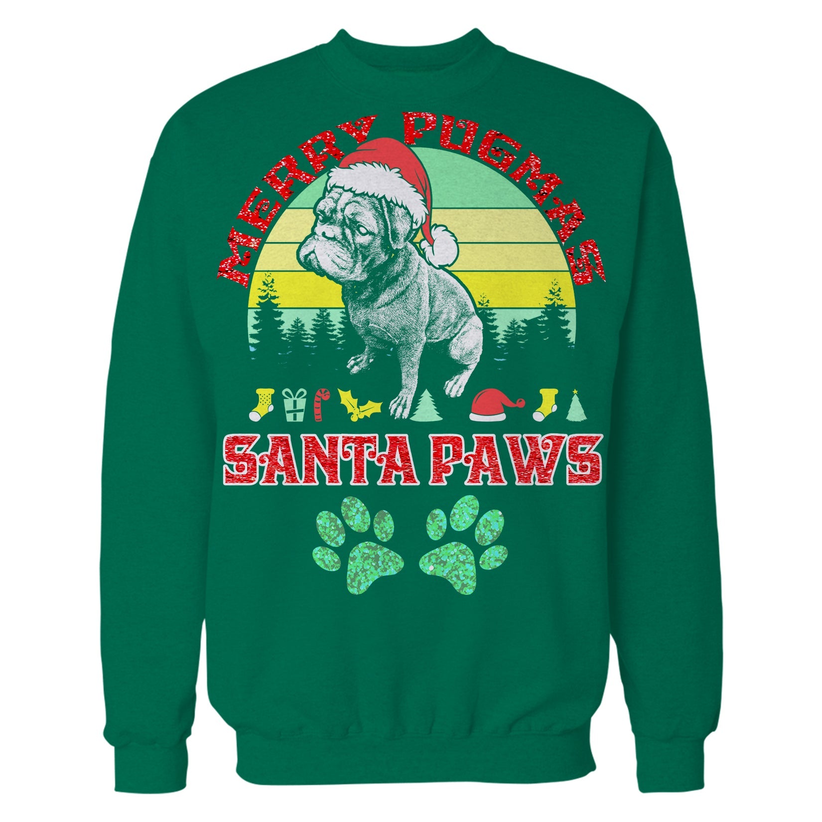 Christmas Pug Lover Merry Pugmas Santa Paws Fun Xmas Sparkle Unisex Sweatshirt