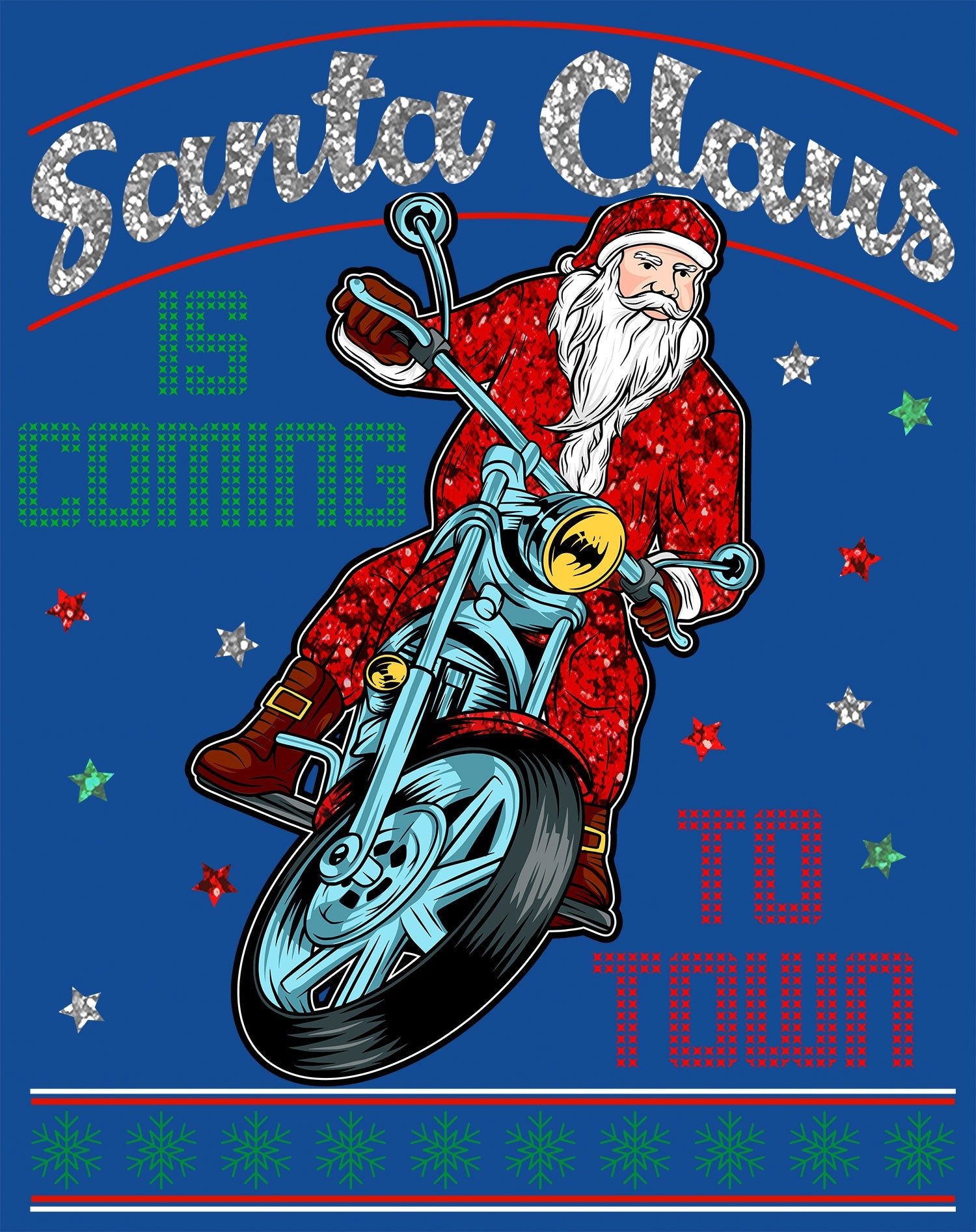 Christmas Santa Claus Is Coming To Town Xmas Sparkle Biker Men's T-Shirt