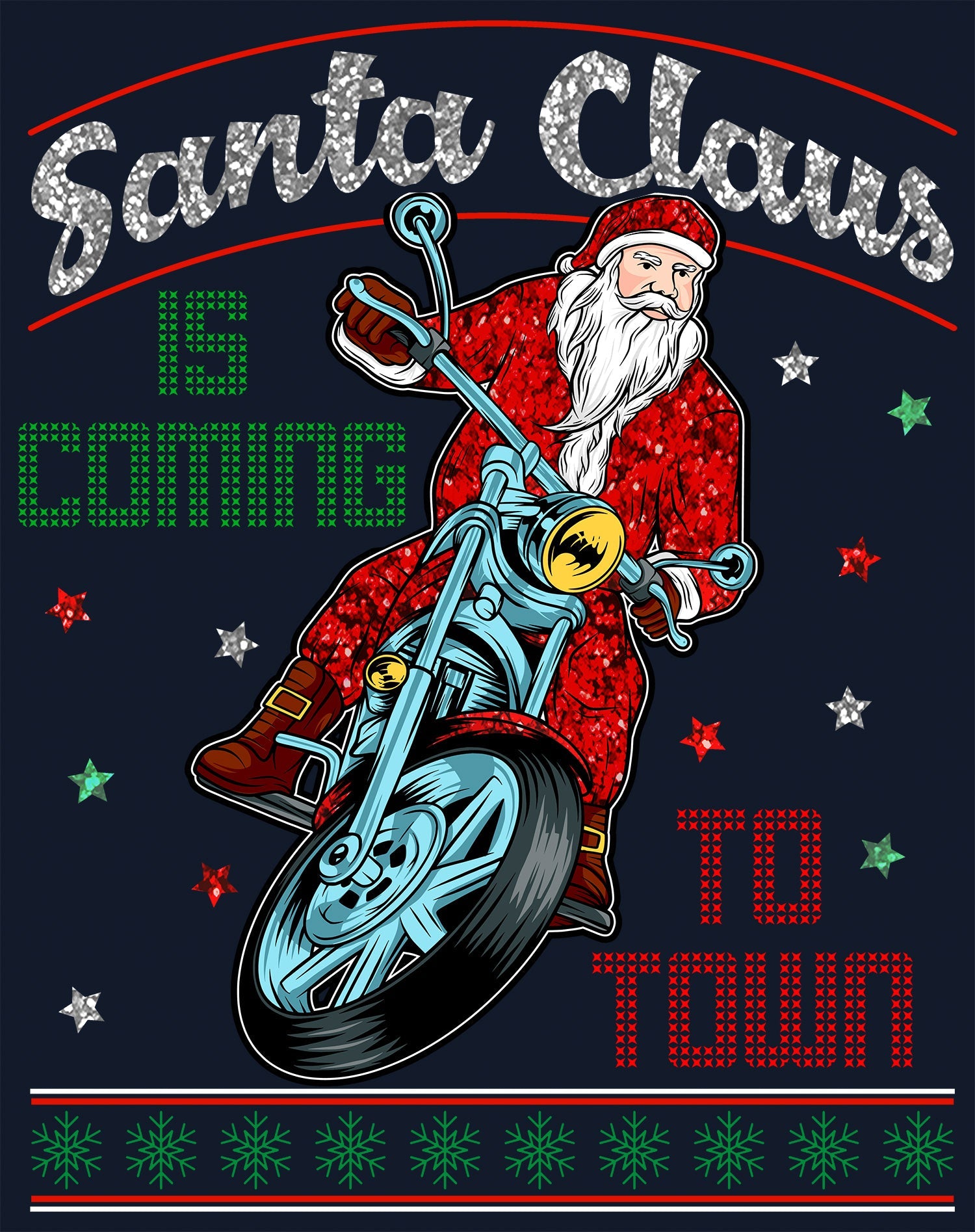 Christmas Santa Claus Is Coming To Town Xmas Sparkle Biker Women's T-Shirt