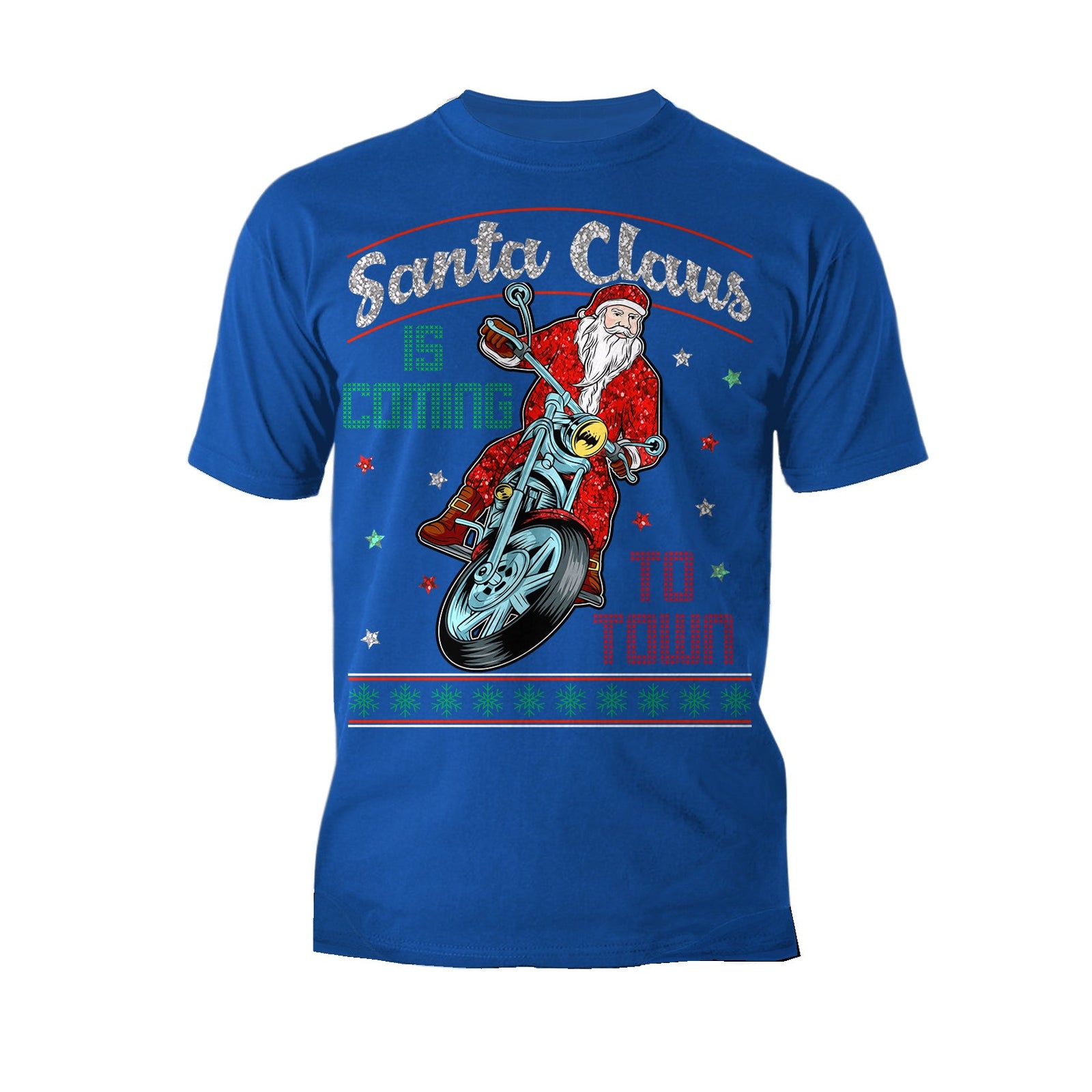 Christmas Santa Claus Is Coming To Town Xmas Sparkle Biker Men's T-Shirt