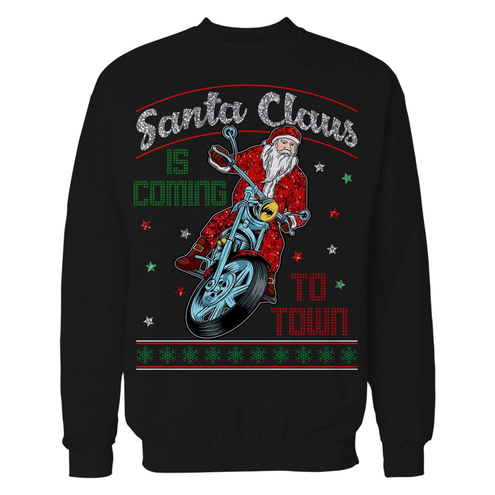 Christmas Santa Claus Is Coming To Town Xmas Sparkle Biker Unisex Sweatshirt