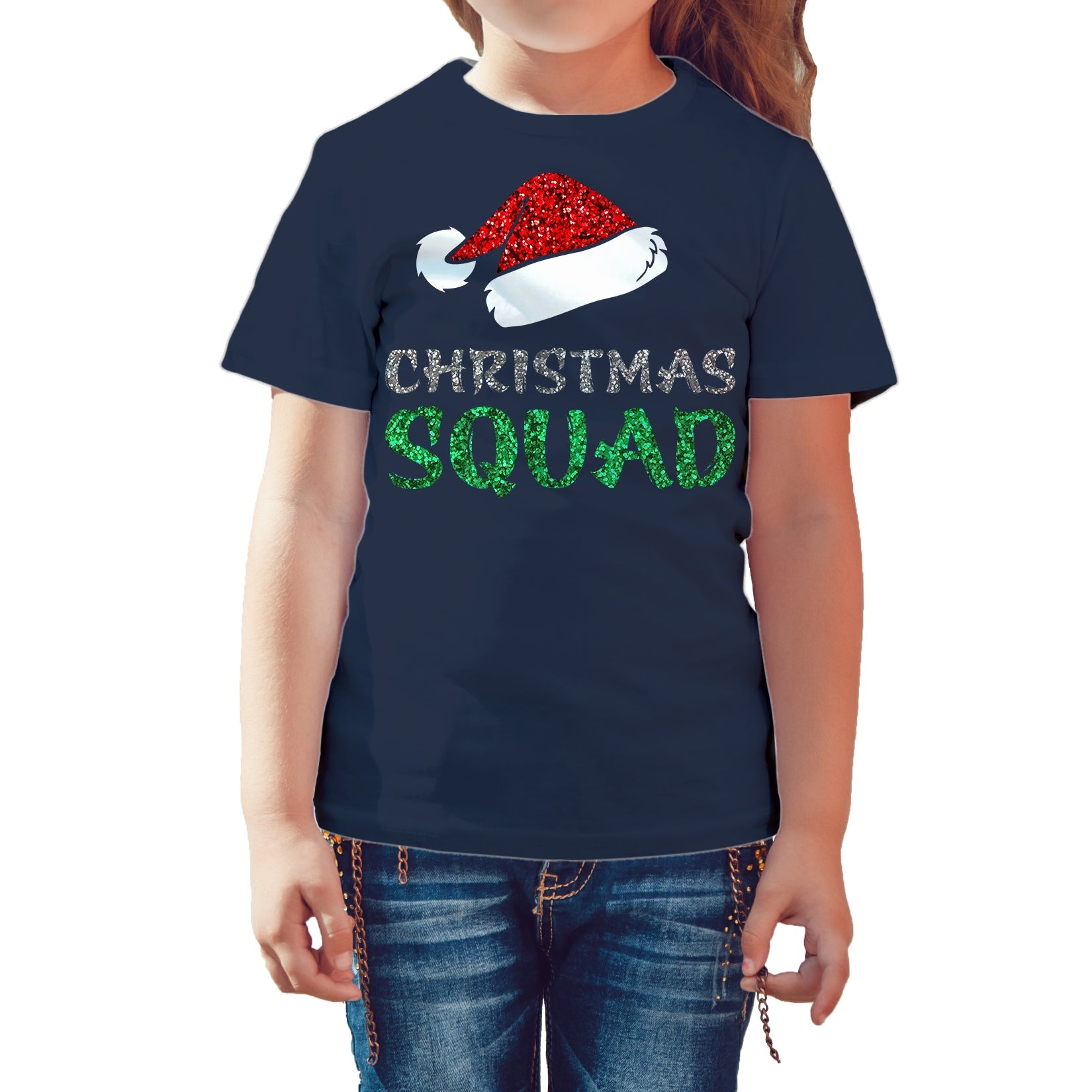 Christmas Squad Santa Hat Cute Xmas Sparkle Matching Family Kid's T-Shirt