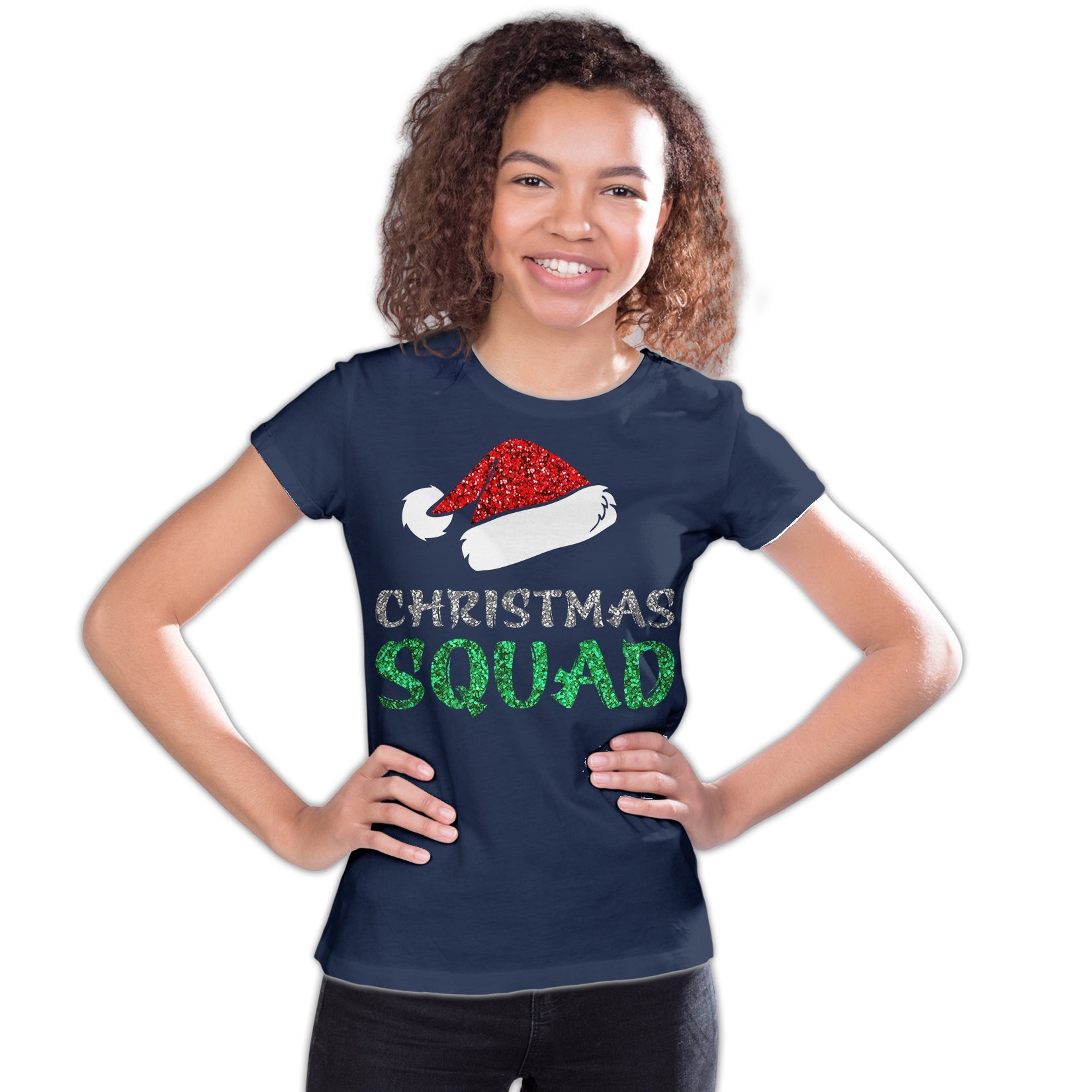 Christmas Squad Santa Hat Cute Xmas Sparkle Matching Family Youth T-Shirt