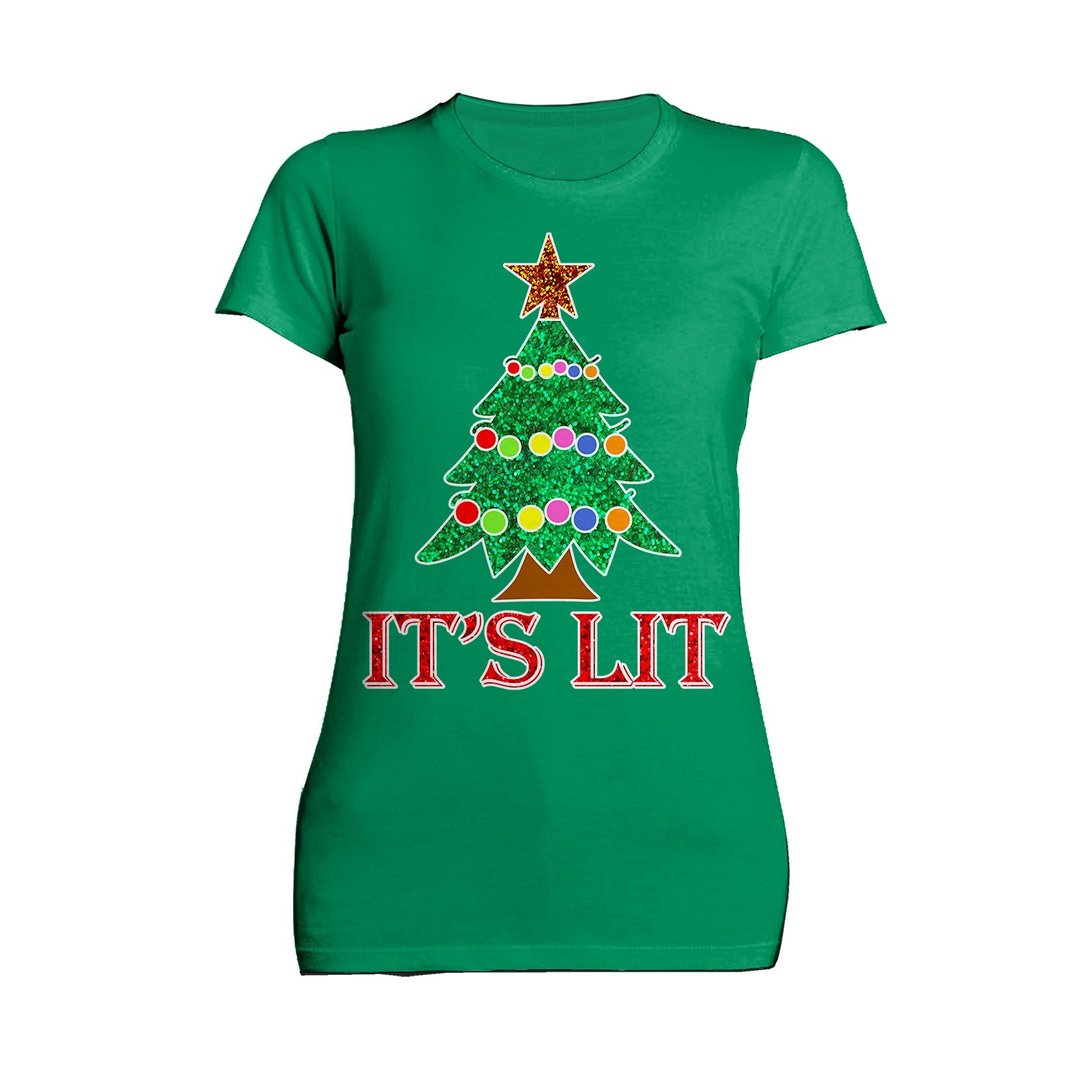 Christmas Tree Its Lit Meme Xmas Sparkle Star Fun Cute Cool Women's T-Shirt