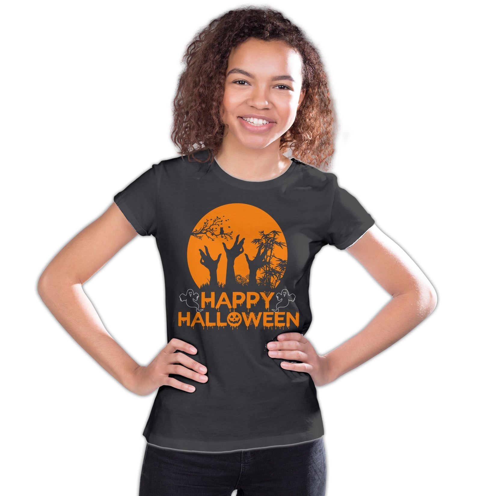 Halloween Cute Happy Pumpkin Ghost Meme Zombie Cat Official Youth T-shirt