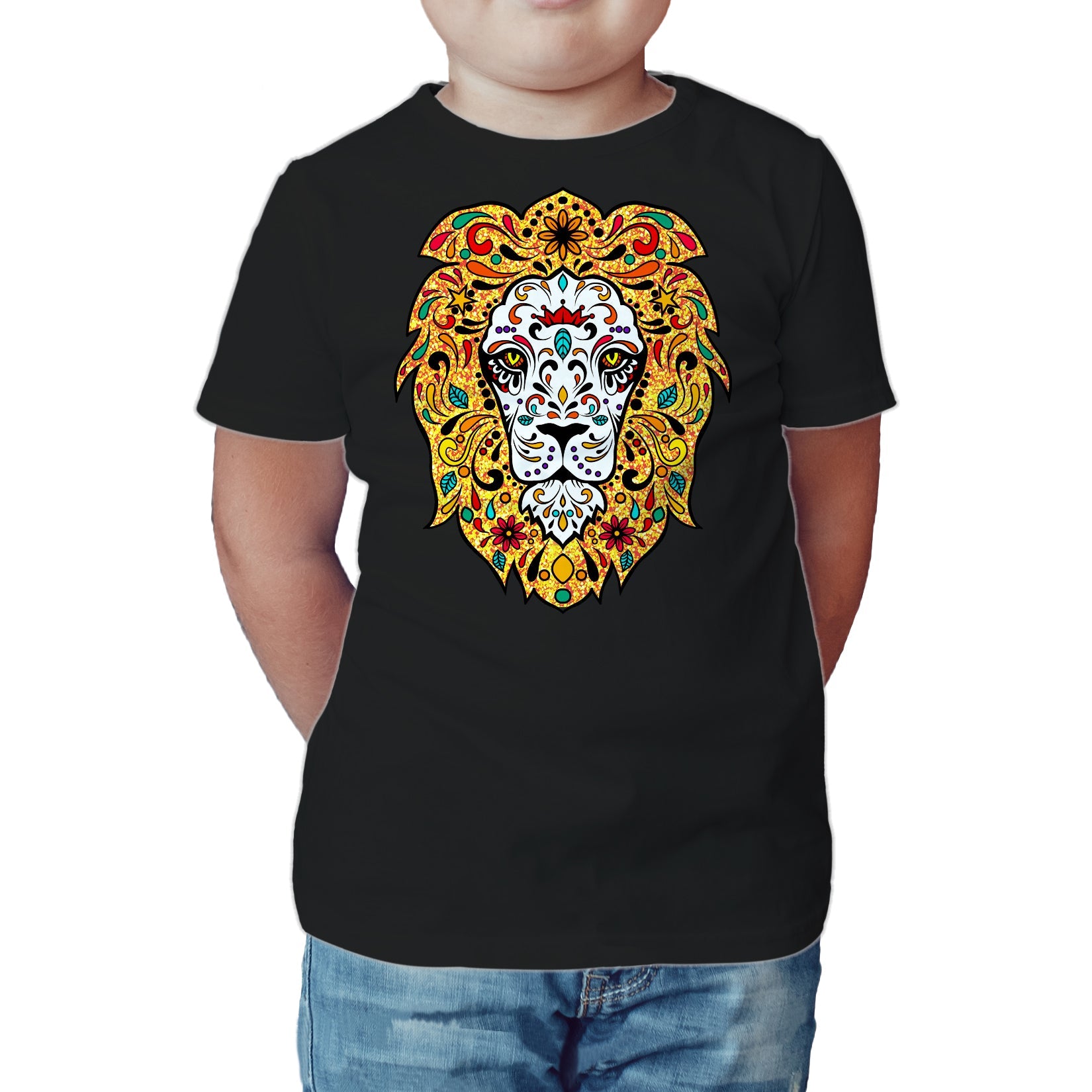 Halloween Day Of The Dead Calavera Lion Sugar Skull Bling Official Kid's T-shirt